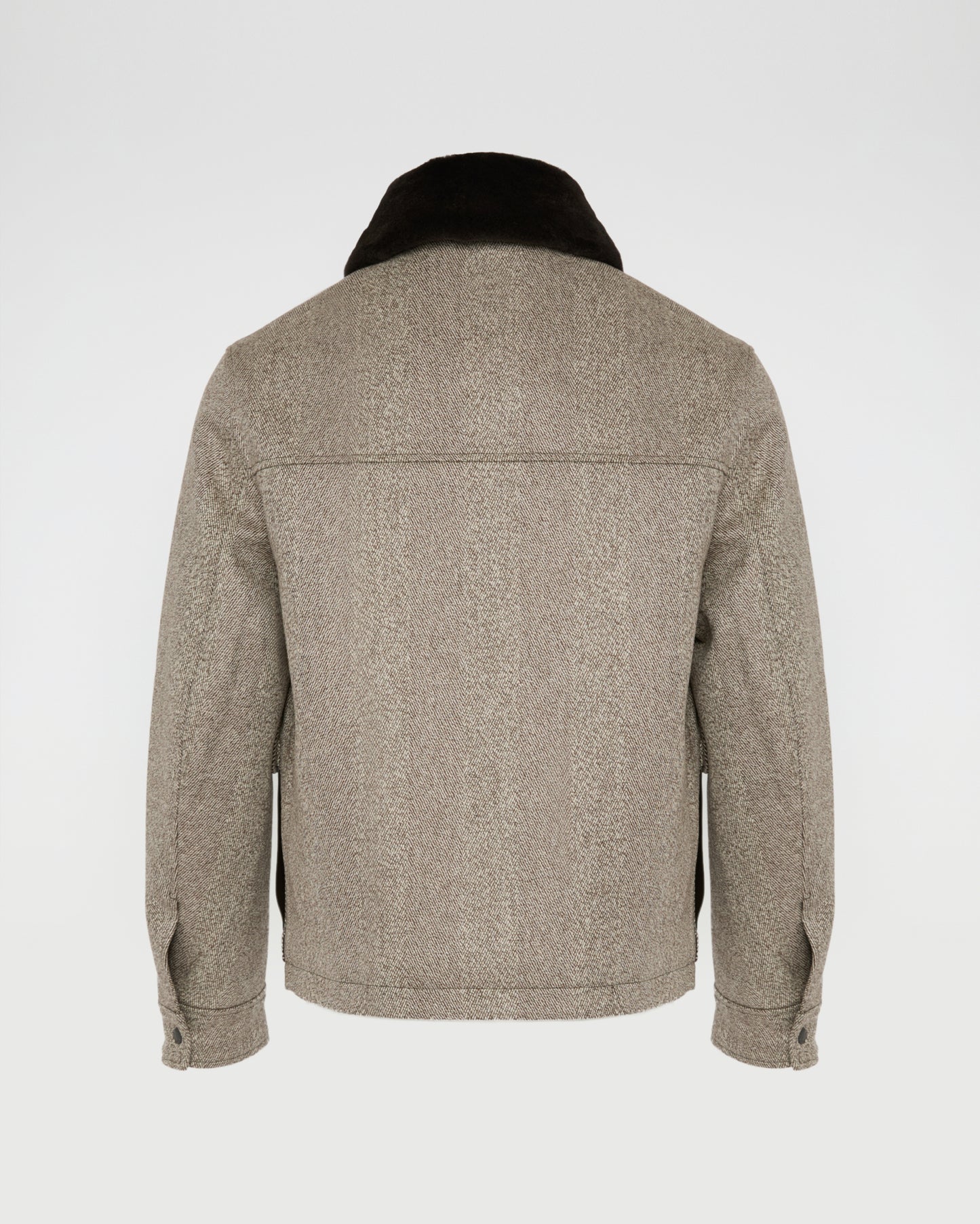Chevron woollen fabric jacket with mink collar