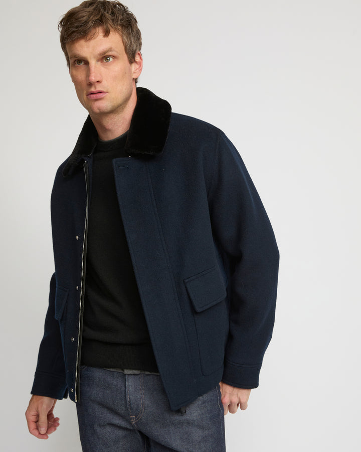 Jacket in double-sided wool-cashmere fabric with mink collar - Yves Salomon