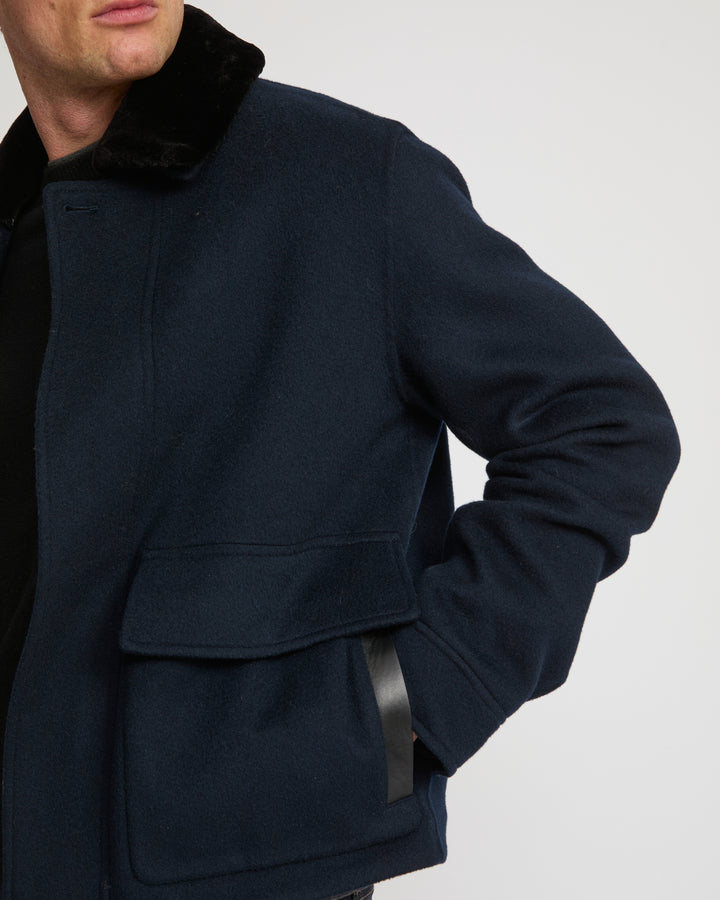 Jacket in double-sided wool-cashmere fabric with mink collar - Yves Salomon