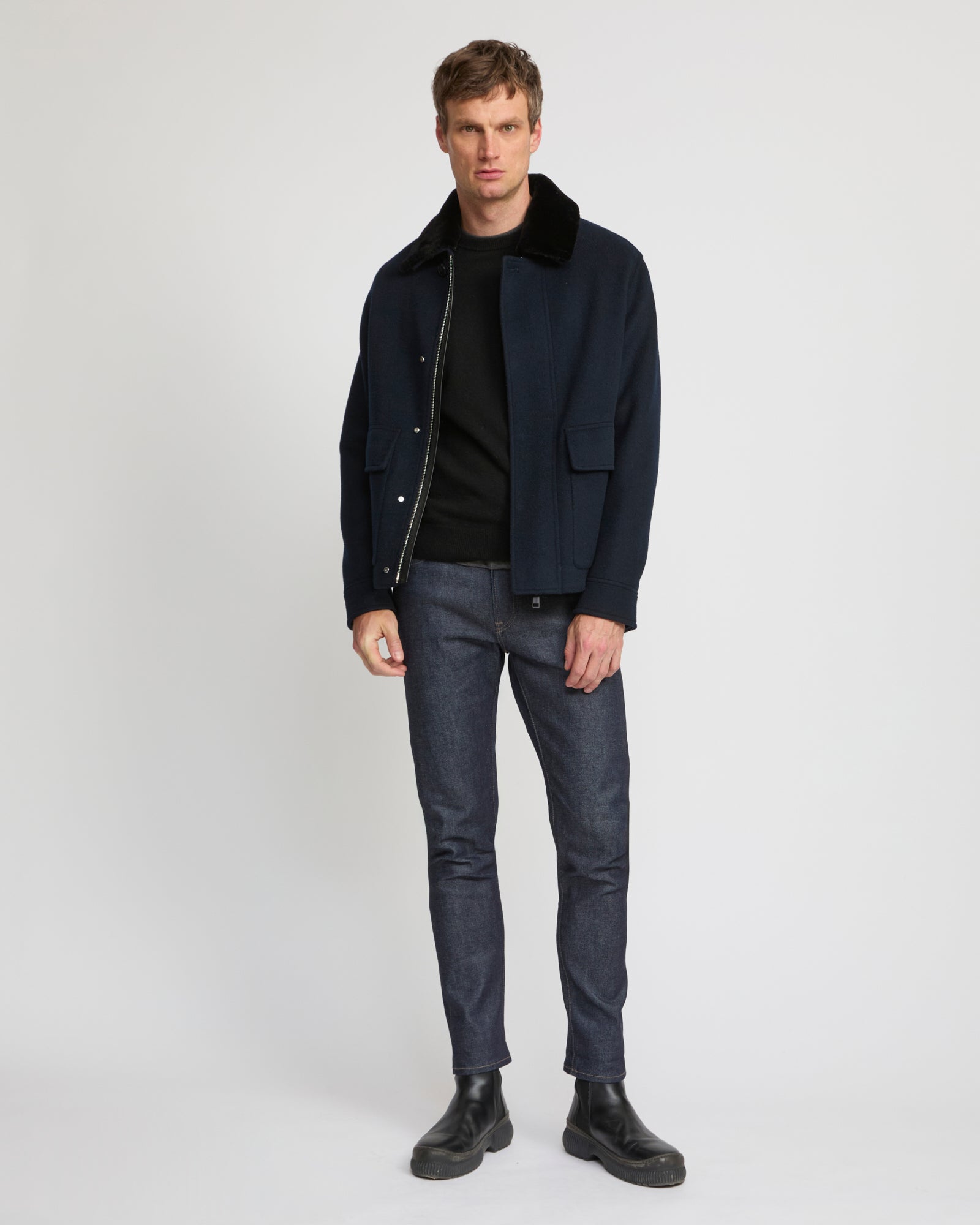 Jacket in double-sided wool-cashmere fabric with mink collar - Yves Salomon