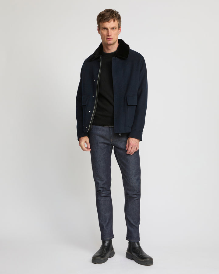 Jacket in double-sided wool-cashmere fabric with mink collar - Yves Salomon