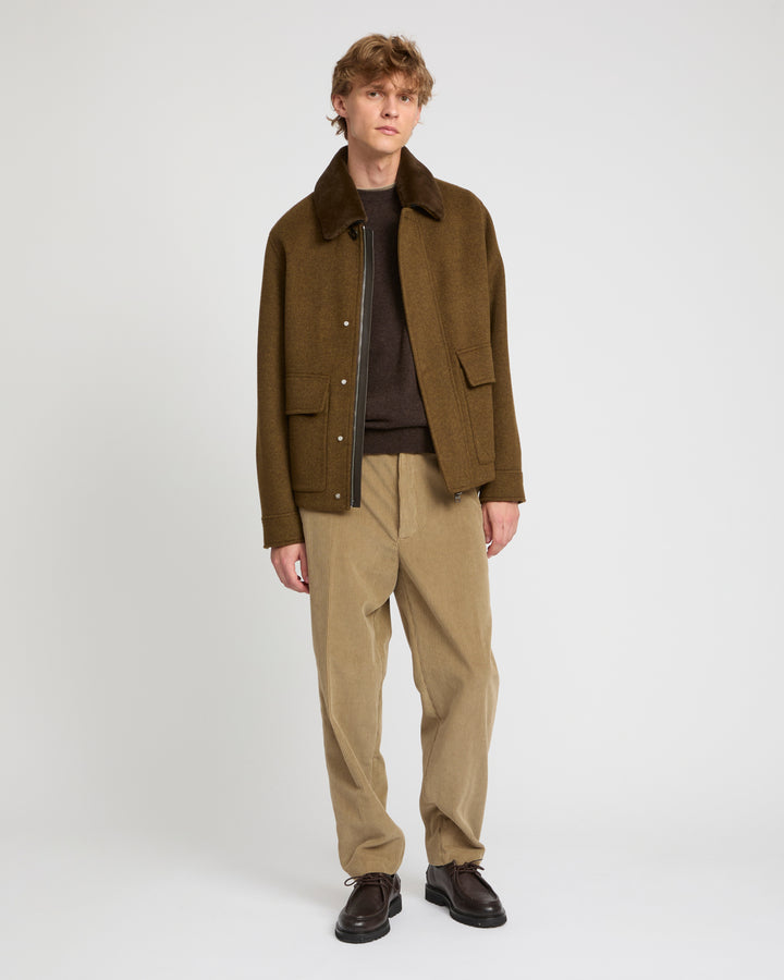 Jacket in double-sided wool-cashmere fabric with mink collar
