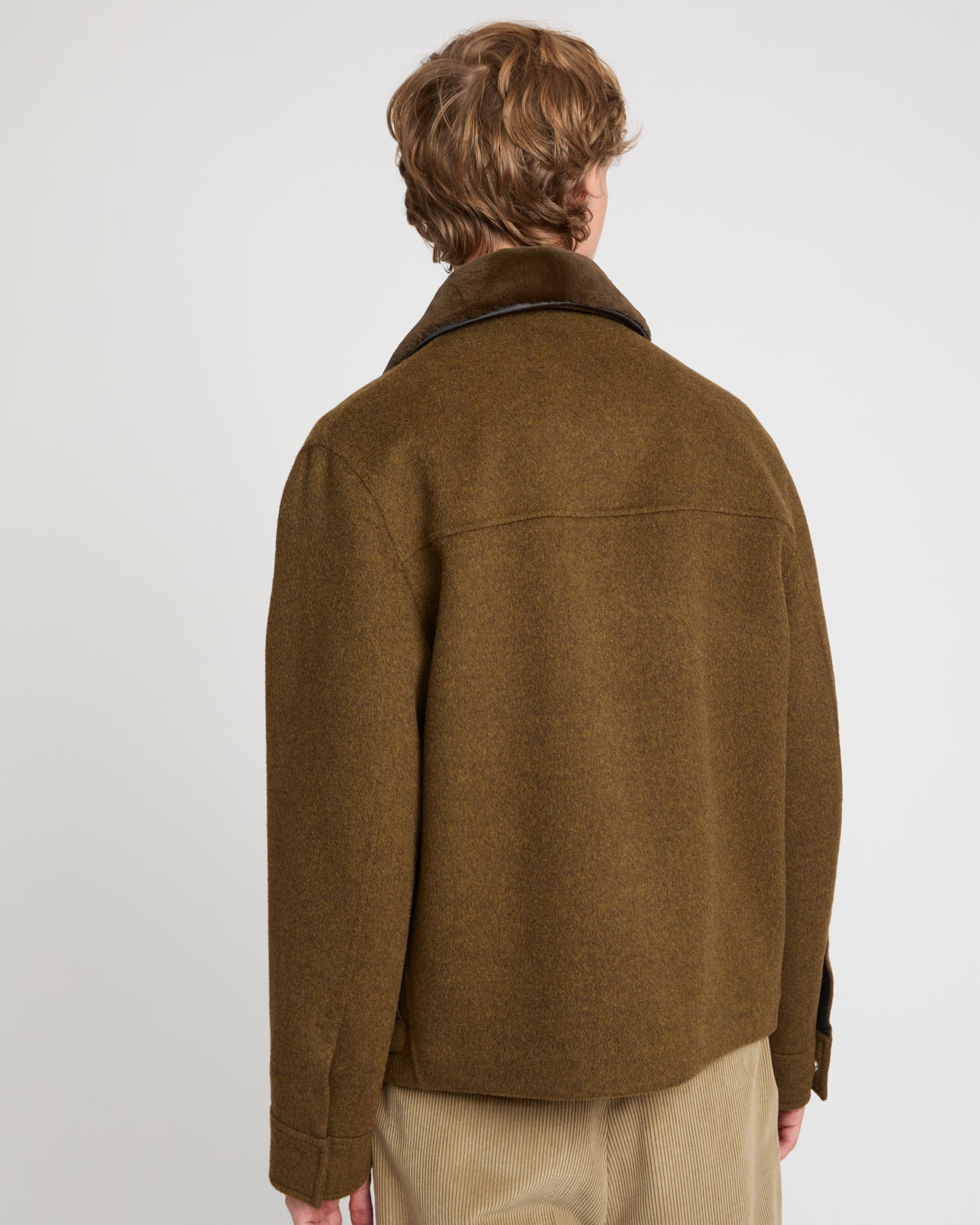 Jacket in double-sided wool-cashmere fabric with mink collar