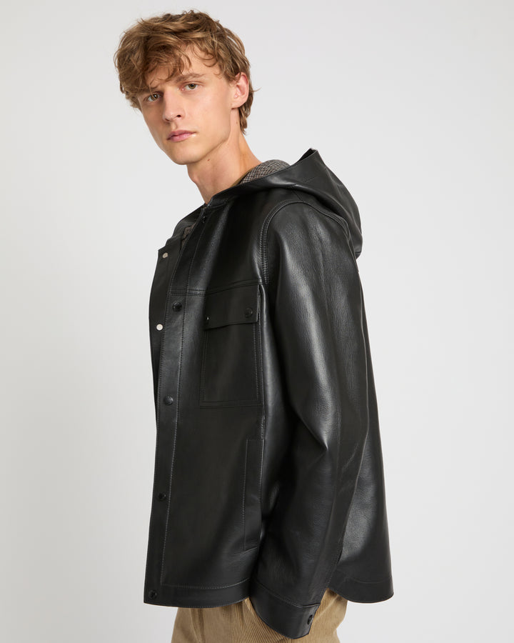 Flannel lined leather hoodie