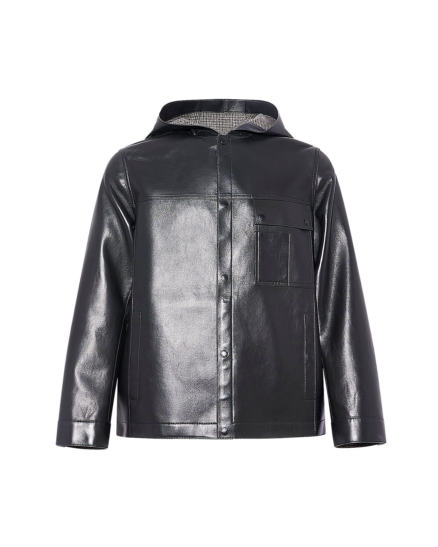 Flannel lined leather hoodie - Yves Salomon