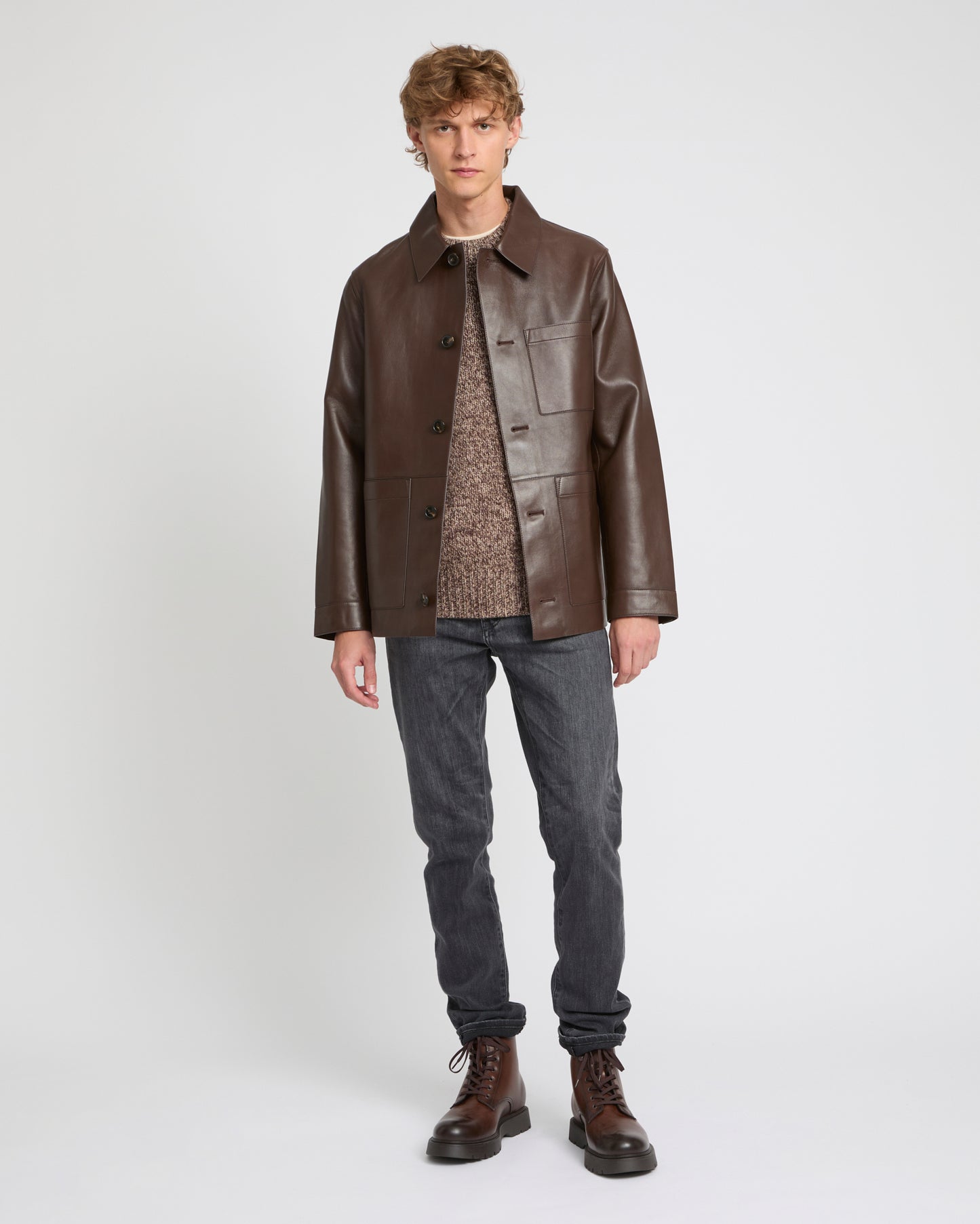 Flannel lined leather overshirt