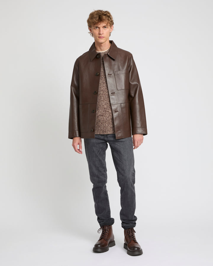 Flannel lined leather overshirt