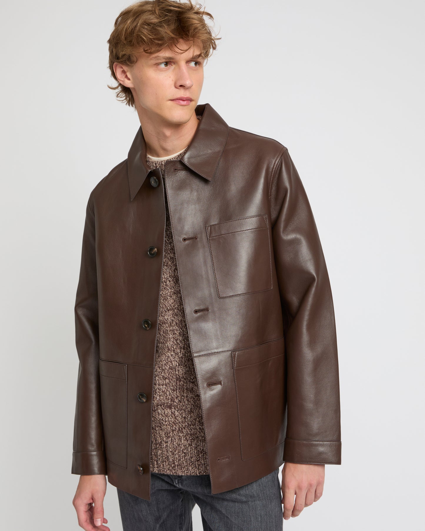 Flannel lined leather overshirt