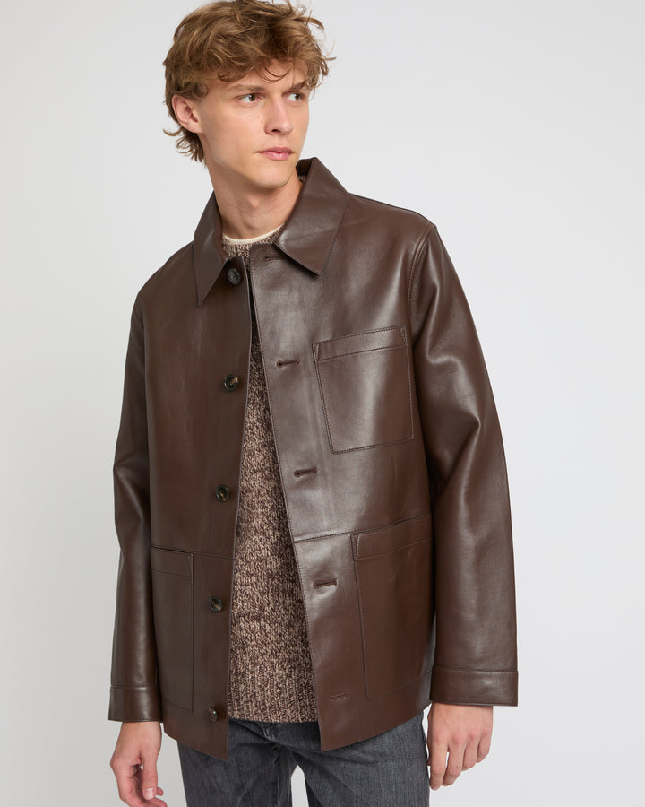 Flannel lined leather overshirt