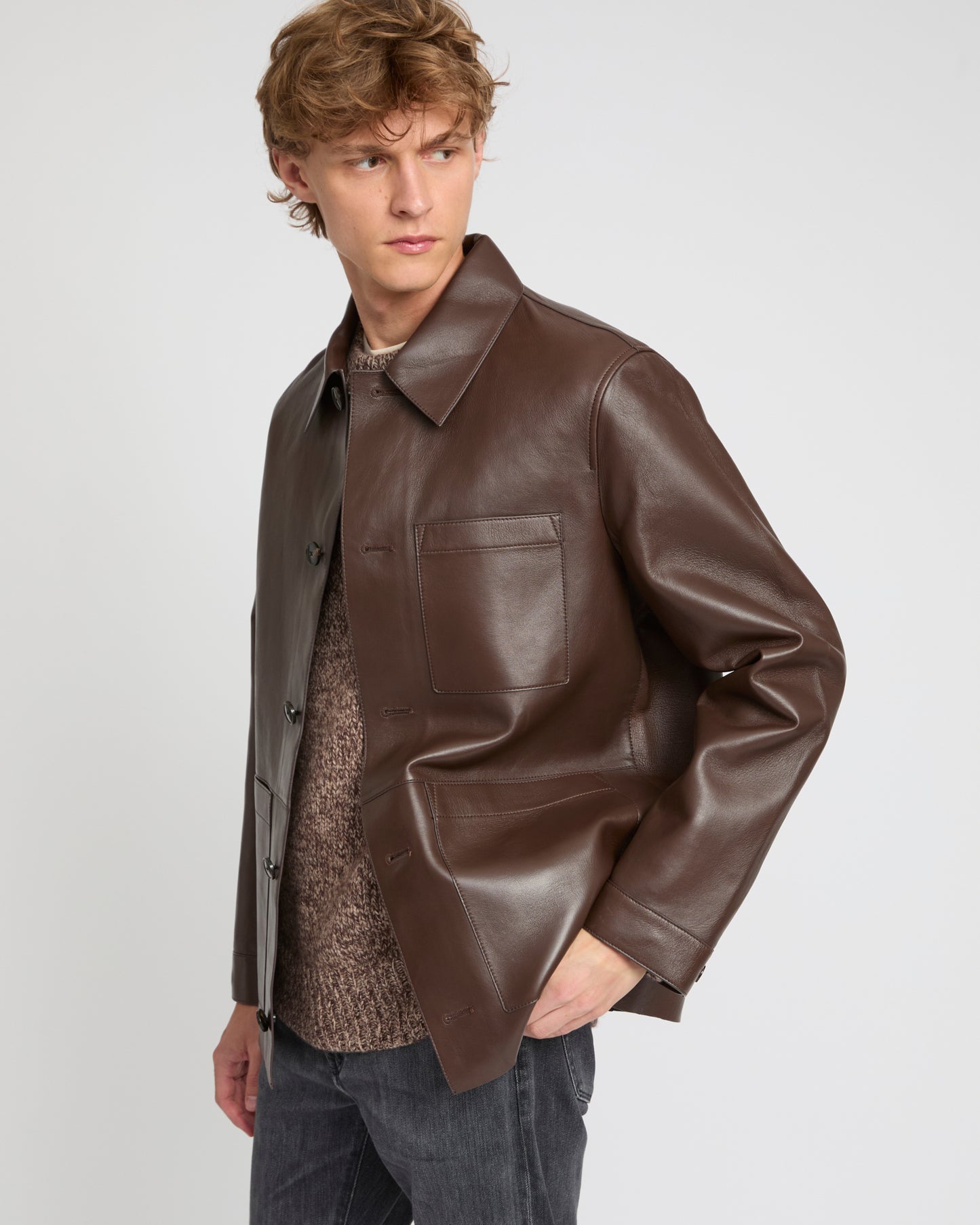 Flannel lined leather overshirt