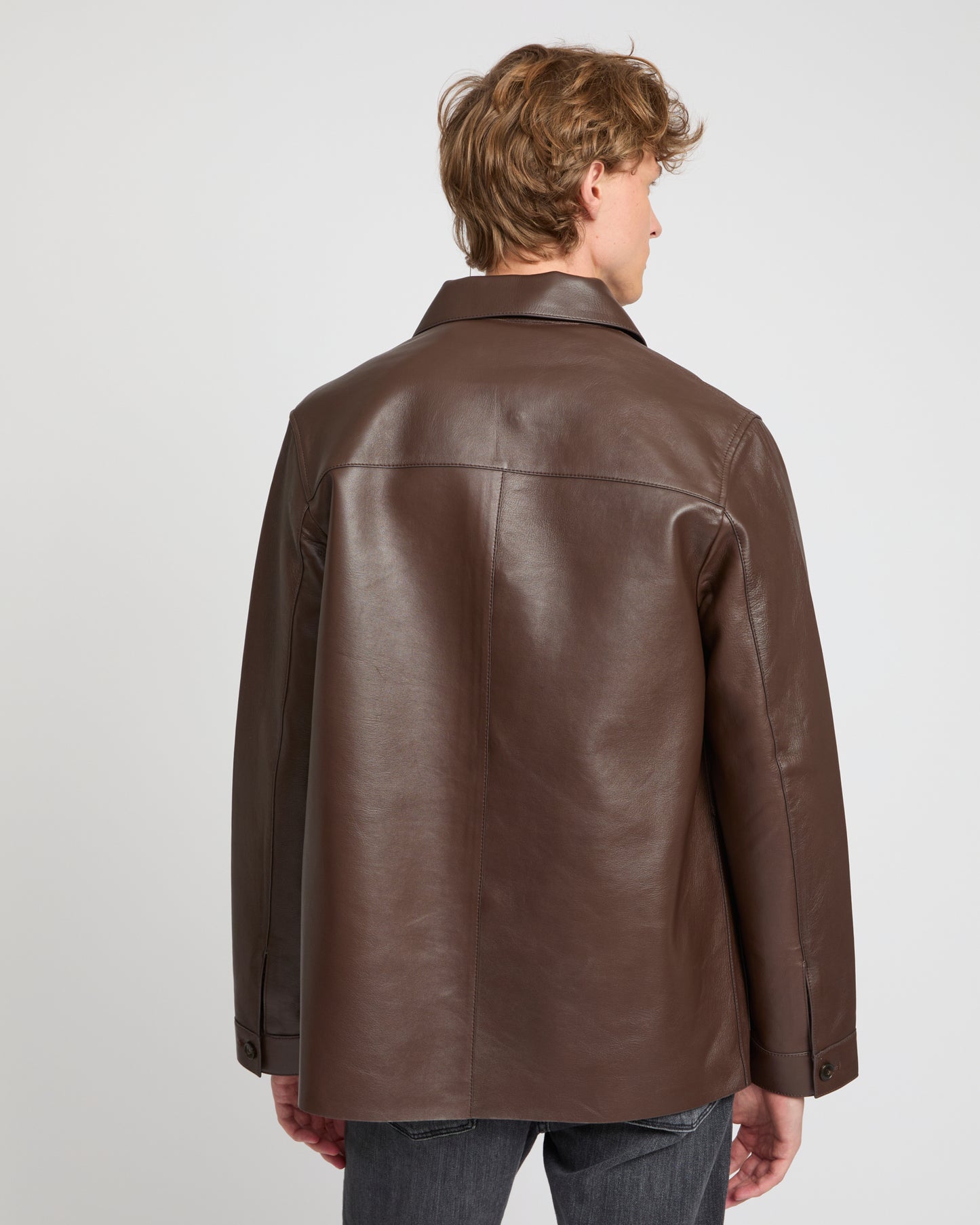 Flannel lined leather overshirt