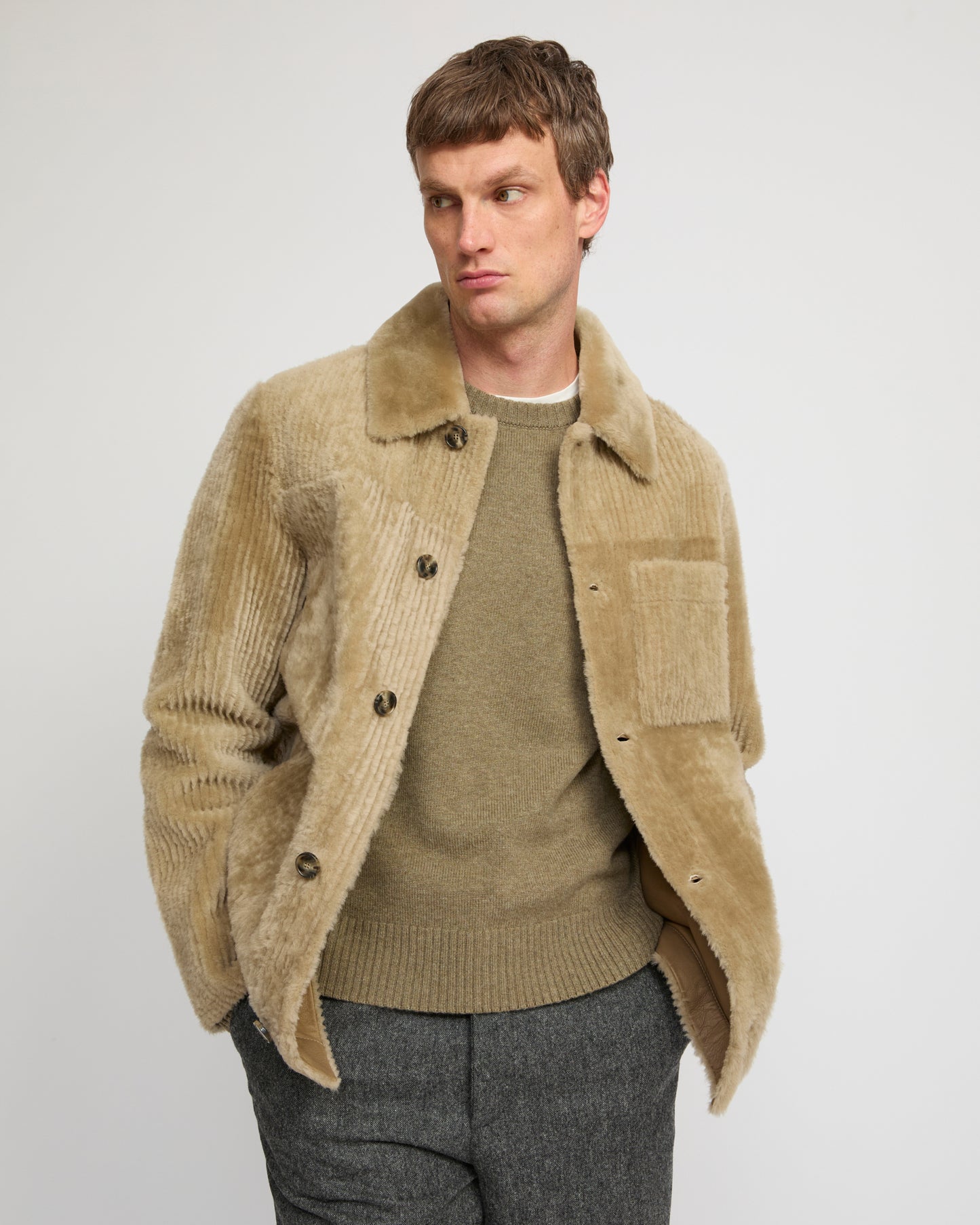 Ribbed Merino lamsbkin shearling overshirt - Yves Salomon