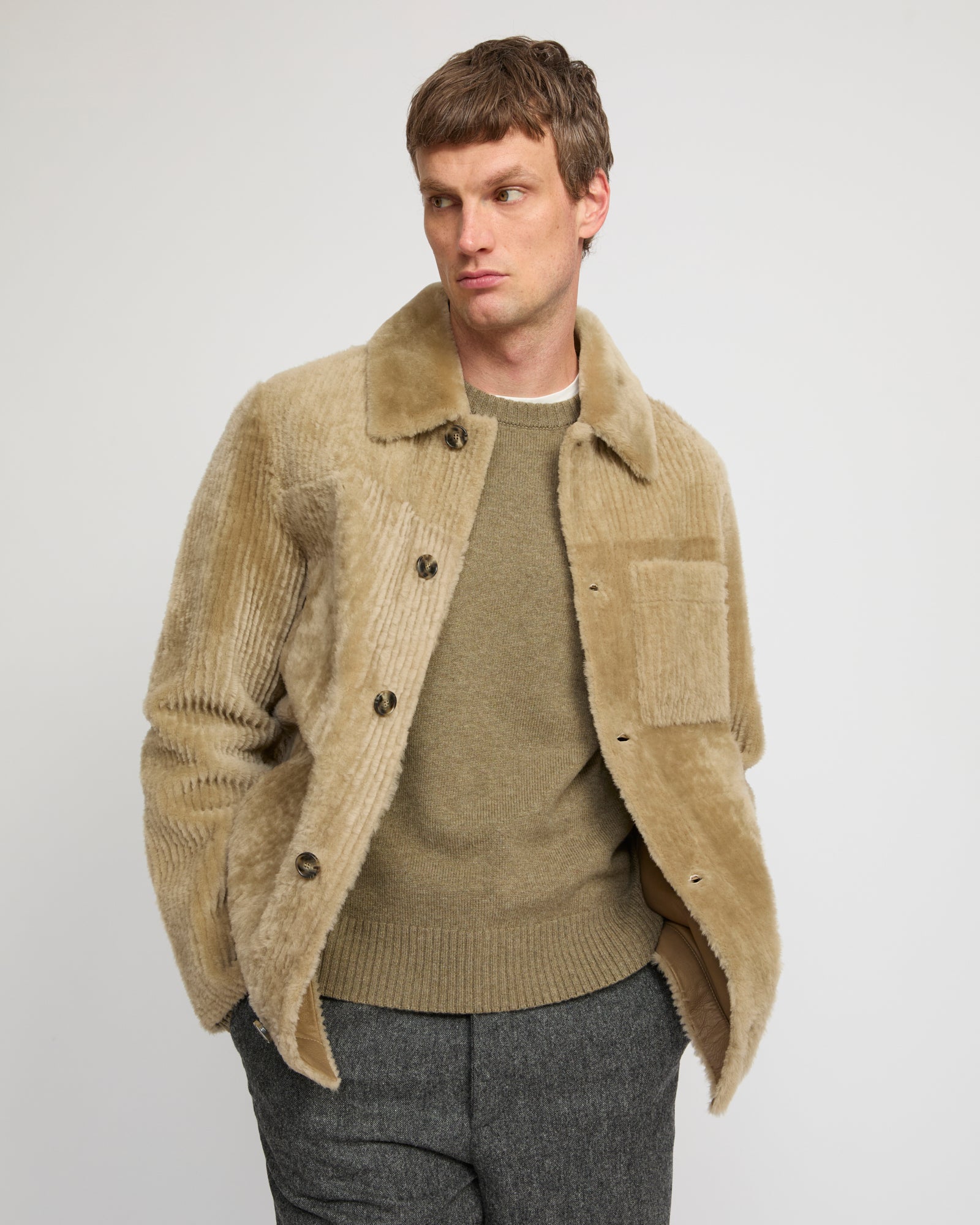 Ribbed Merino lamsbkin shearling overshirt - Yves Salomon