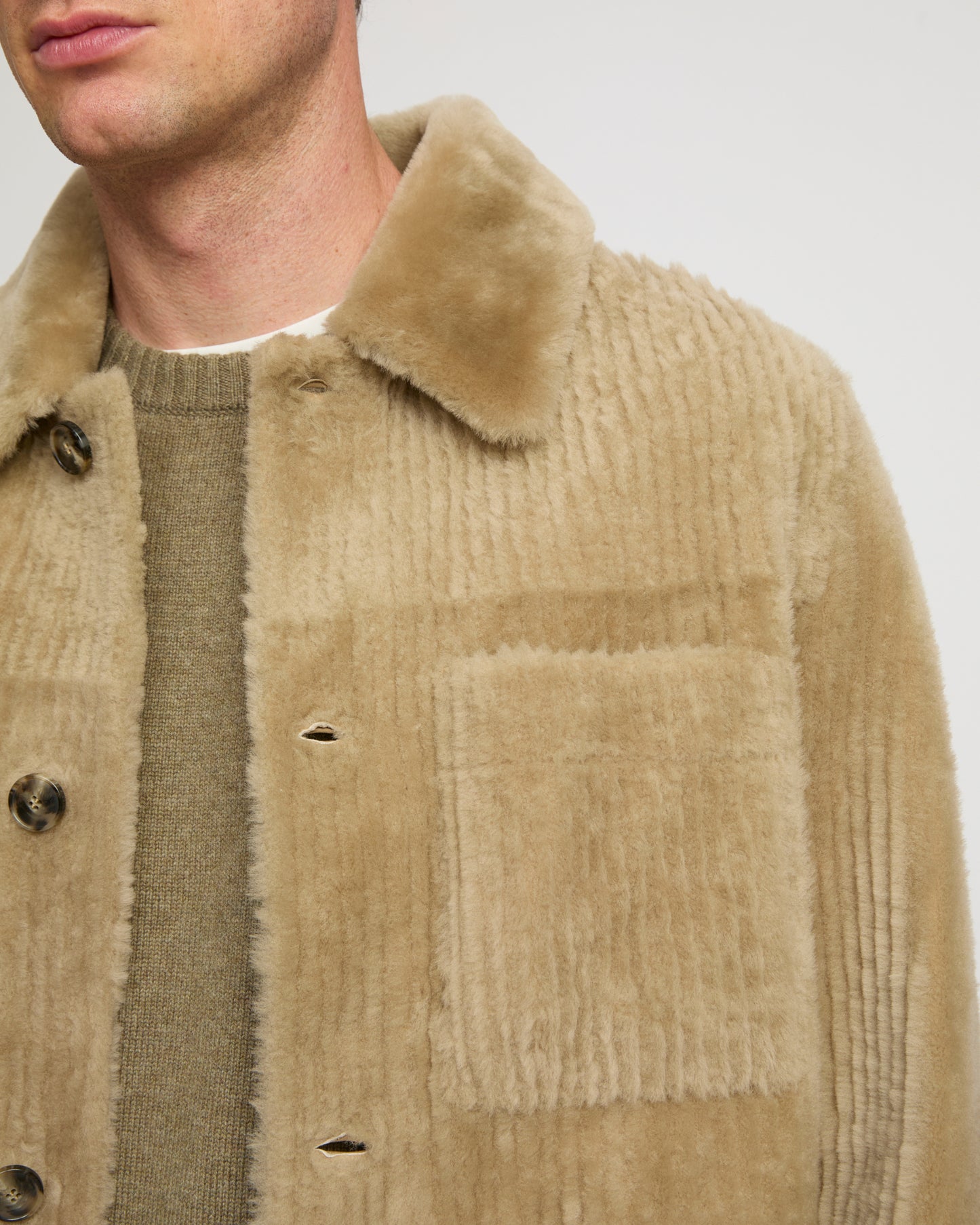 Ribbed Merino lamsbkin shearling overshirt - Yves Salomon