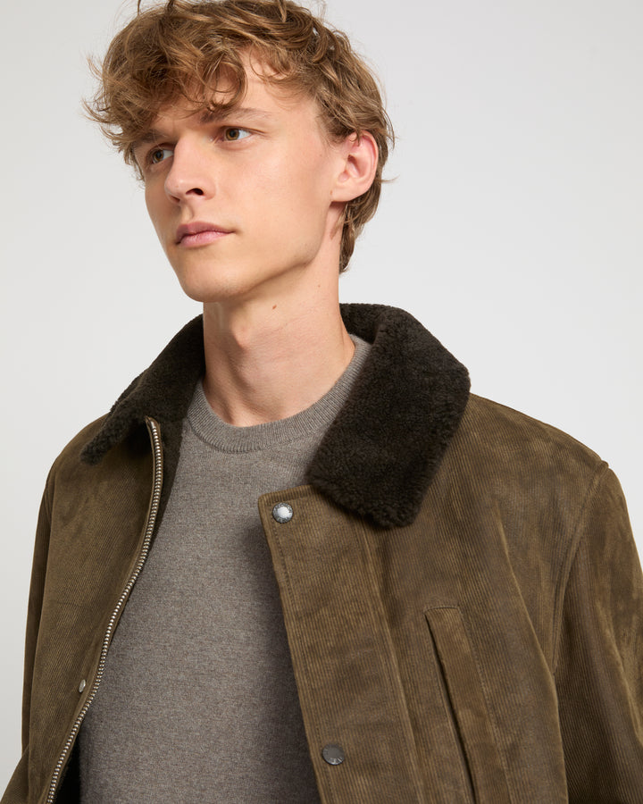 Ribbed leather and lambskin shearling jacket