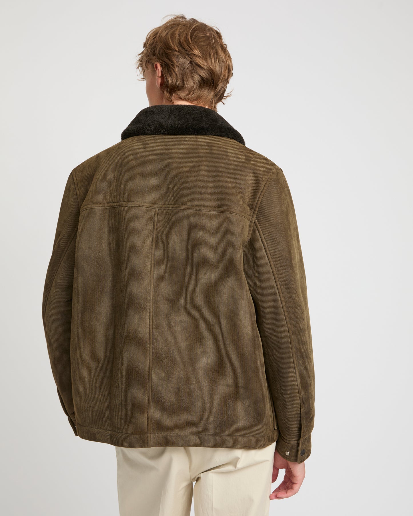 Ribbed leather and lambskin shearling jacket