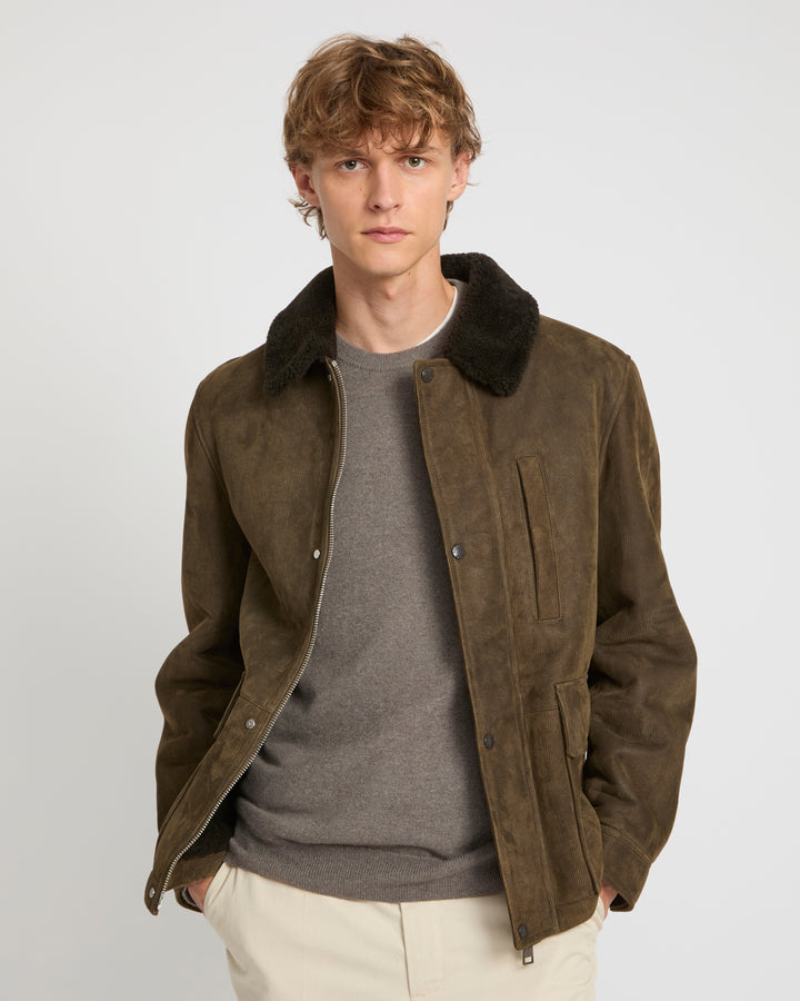 Ribbed leather and lambskin shearling jacket