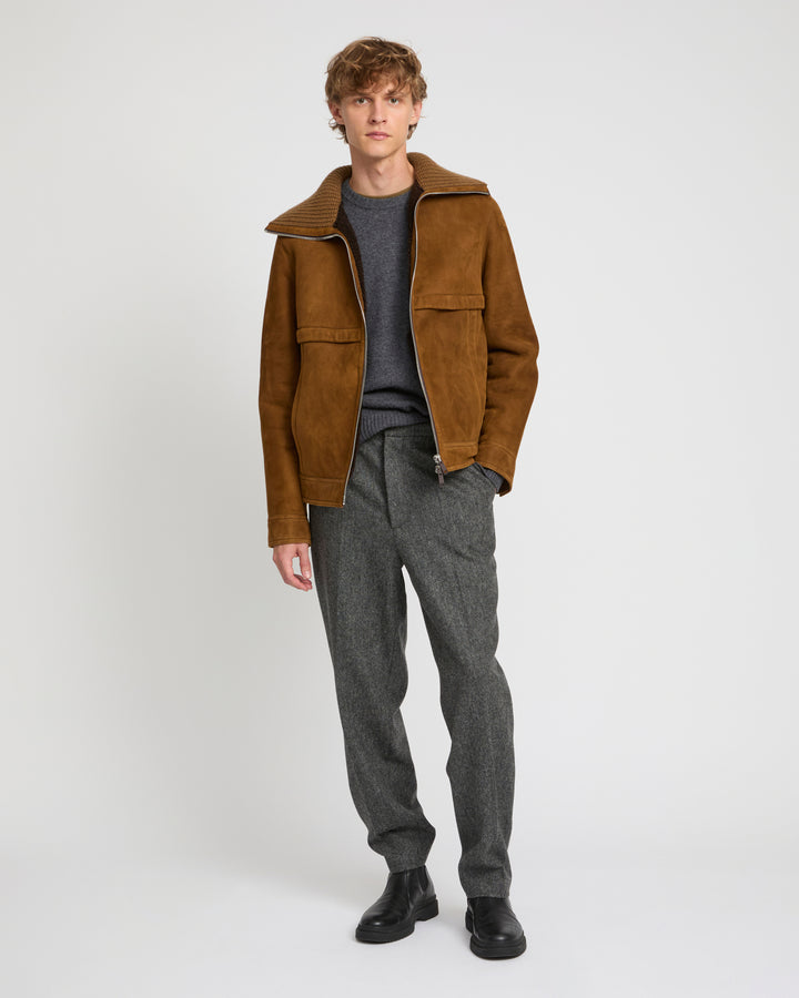 Knit collar lambskin shearling jacket