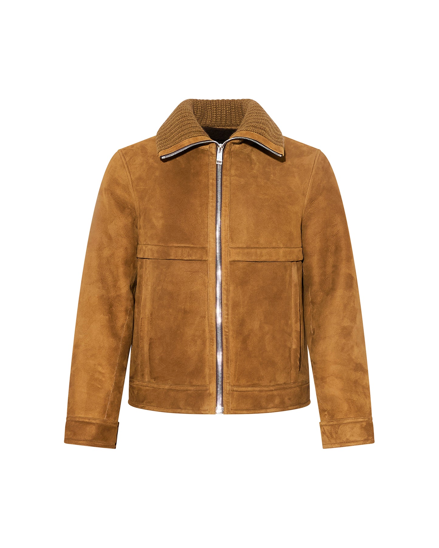Knit collar lambskin shearling jacket - Yves Salomon