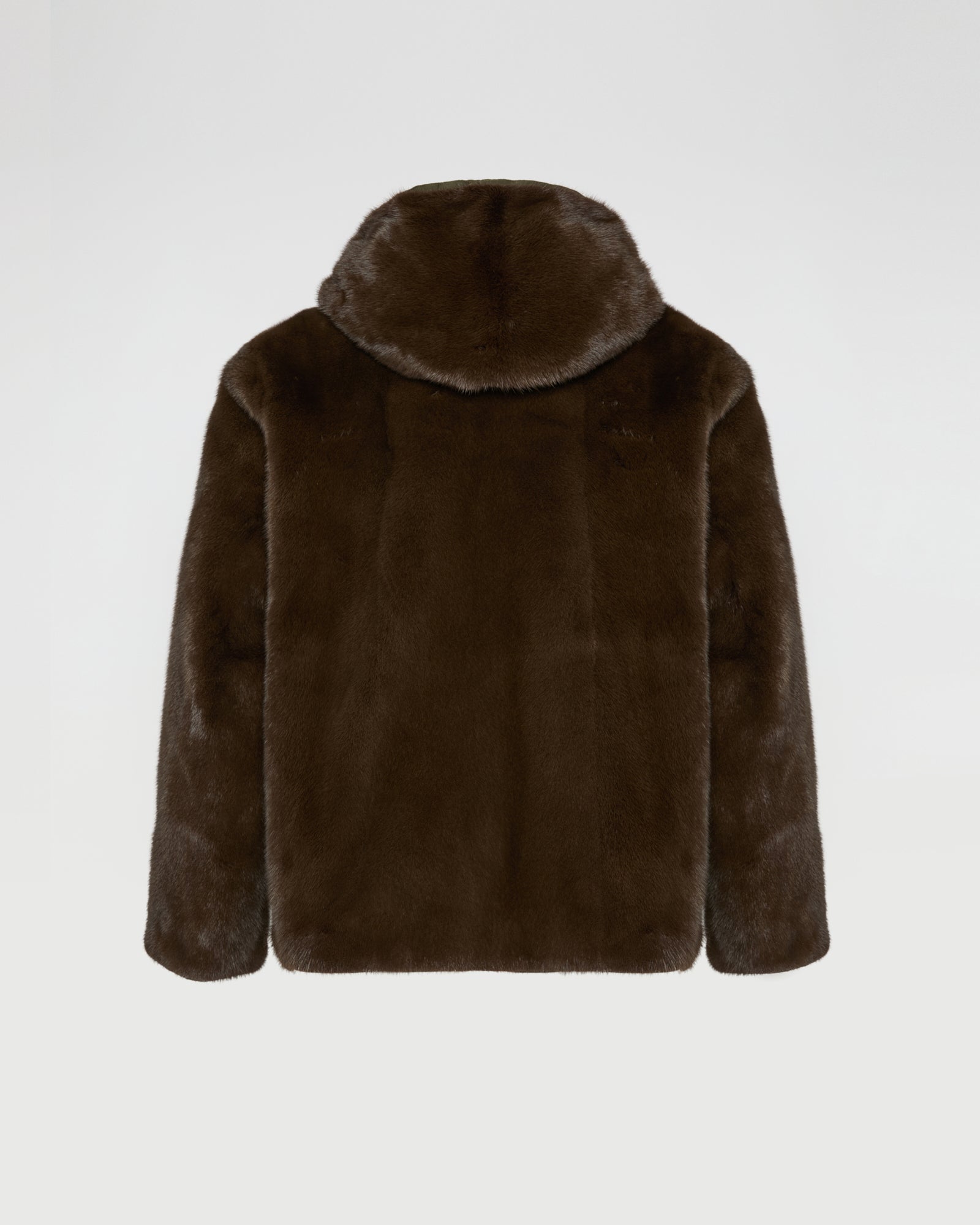 Reversible Hooded Jacket in Mink Fur and Technical Fabric - khaki Reversible Hooded Jacket in Mink Fur and Technical Fabric - khaki