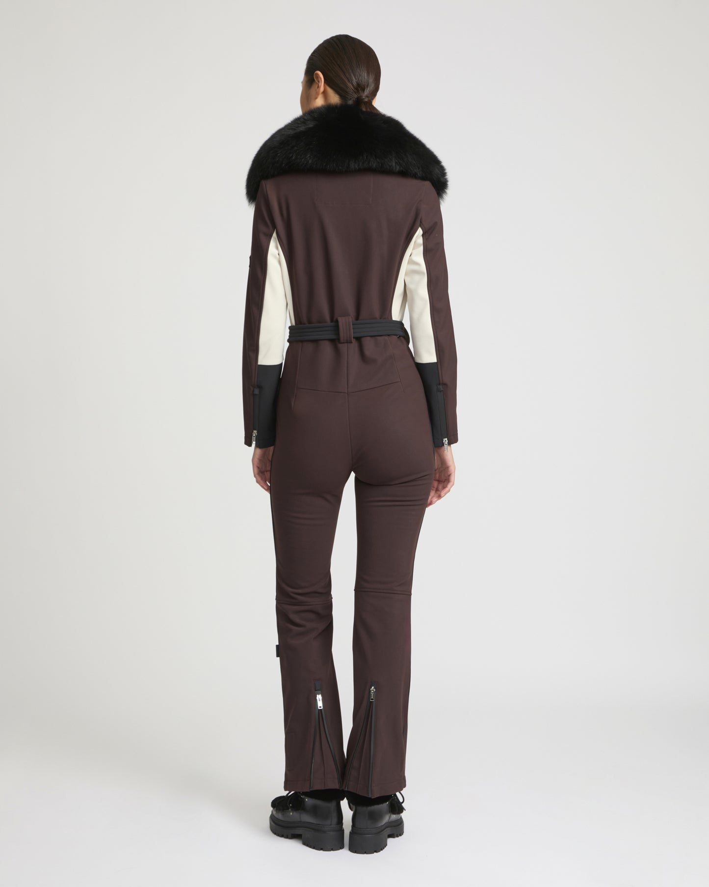 Softshell fabric jumpsuit with detachable fox fur collar -Yves Salomon