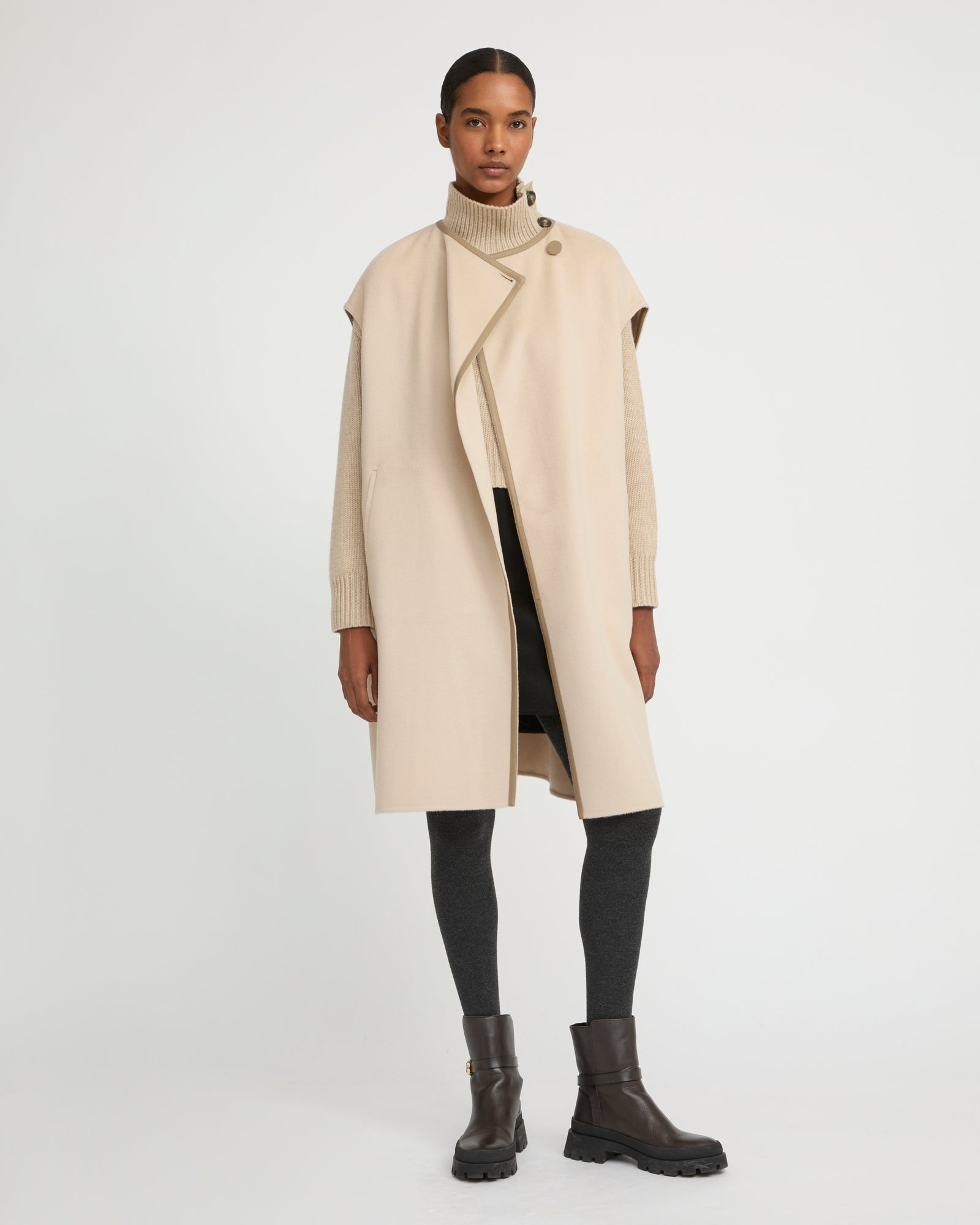 Double-sided cashmere-blend belted cape - Yves Salomon