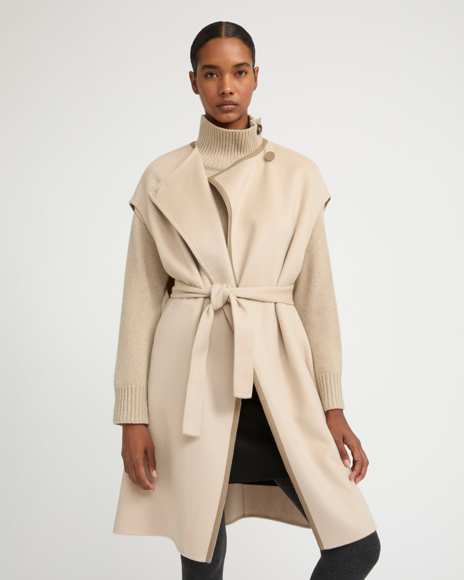 Double-sided cashmere-blend belted cape - Yves Salomon