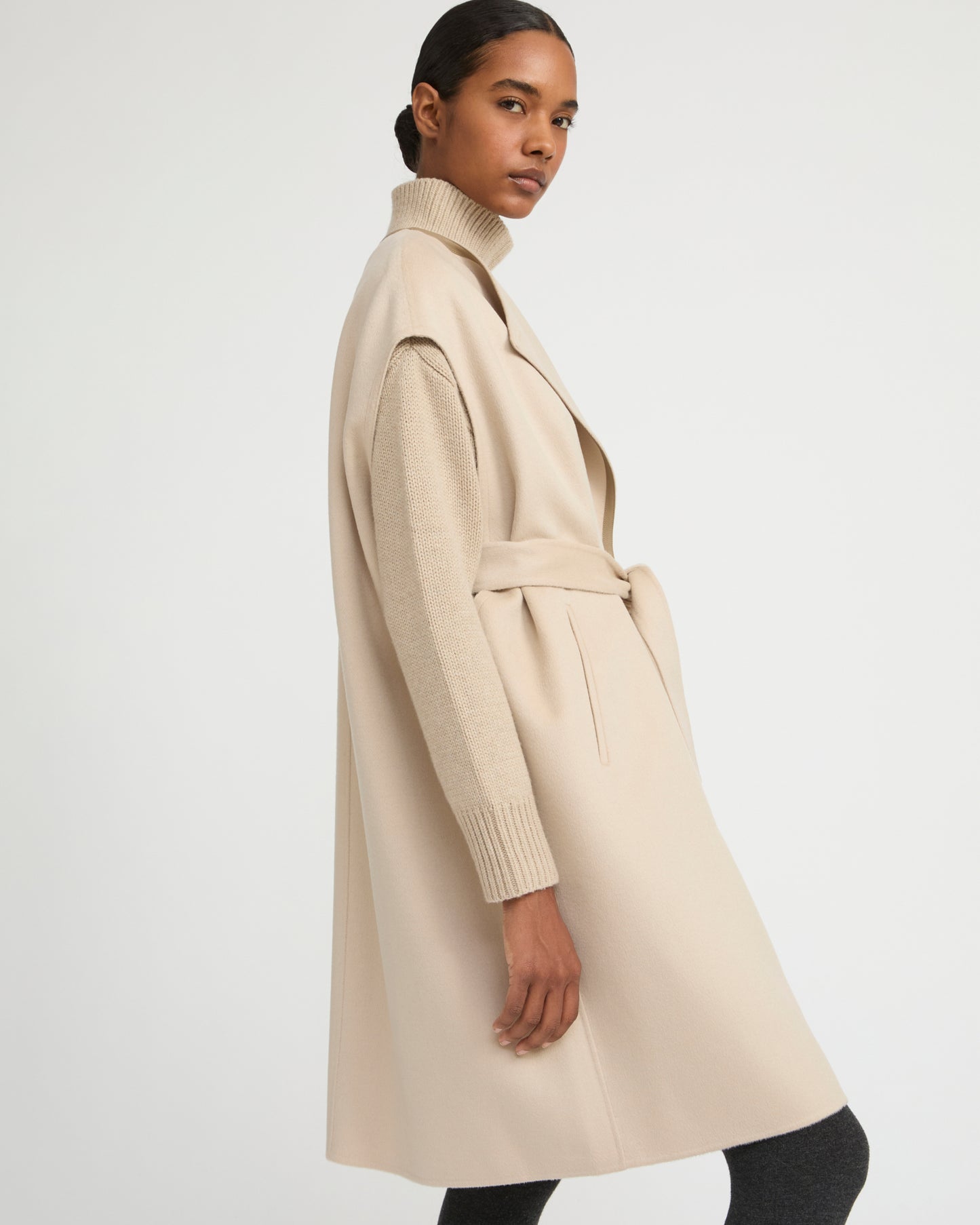 Double-sided cashmere-blend belted cape - Yves Salomon
