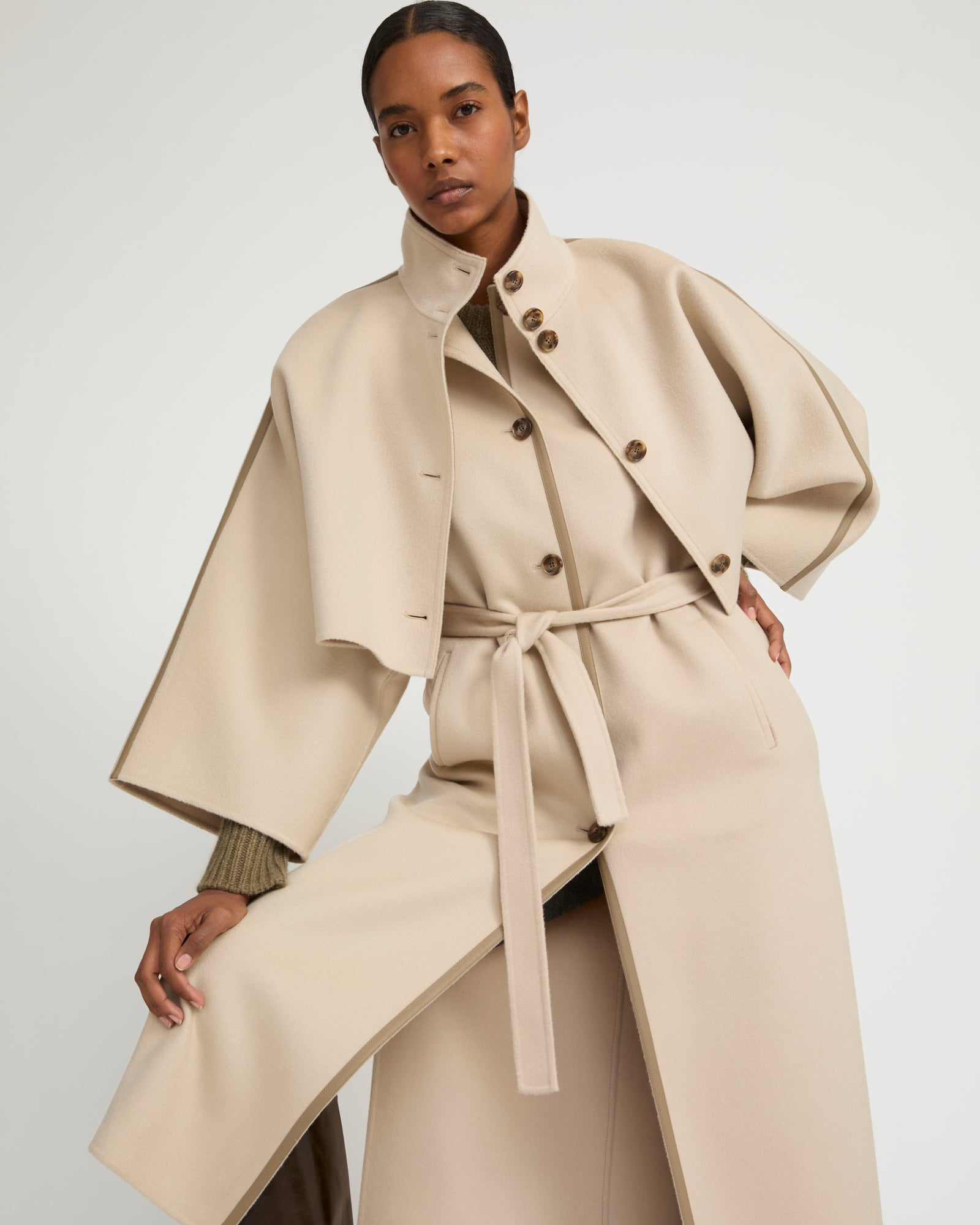 Double-sided cashmere-blend cropped cape jacket - Yves Salomon