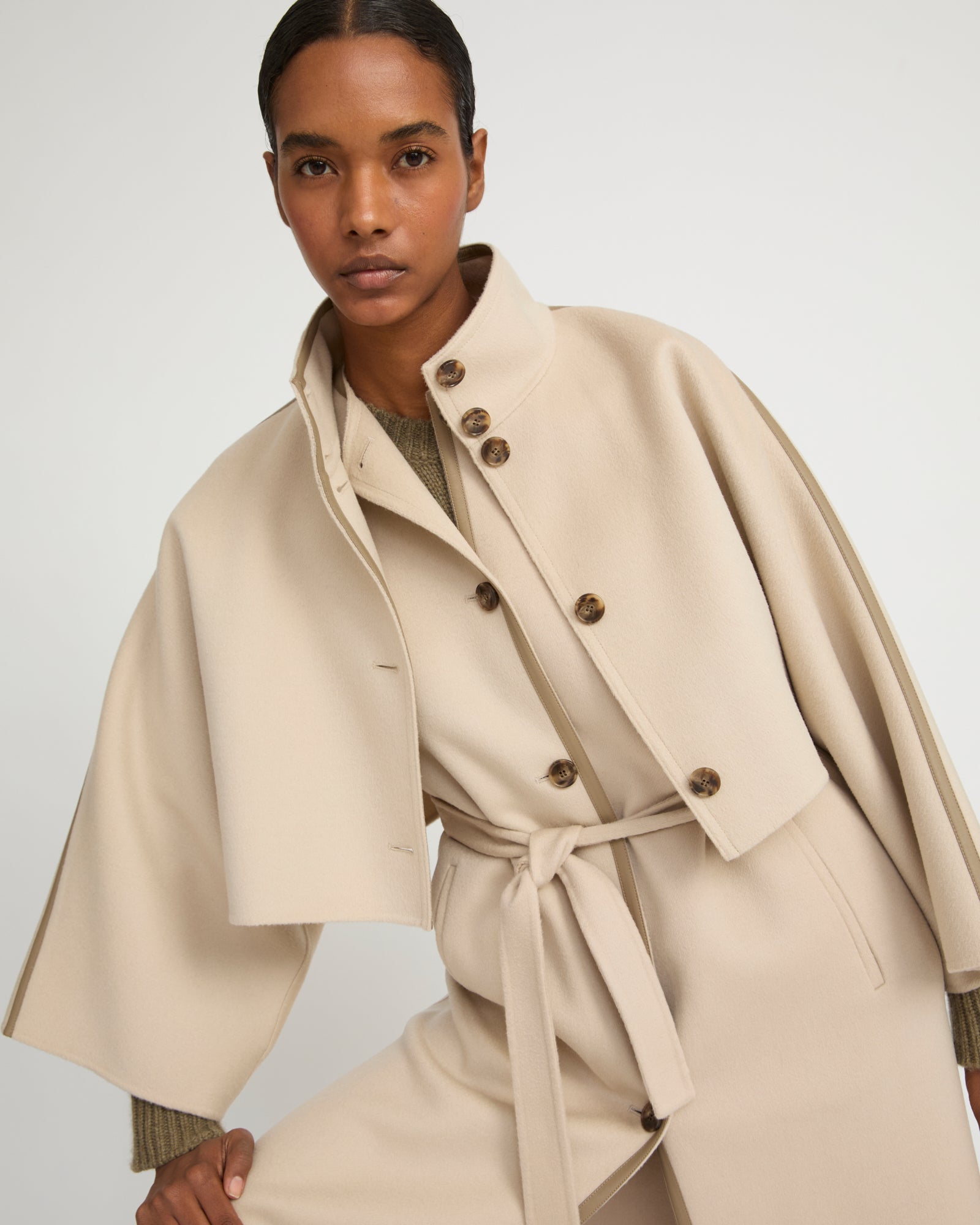 Double-sided cashmere-blend cropped cape jacket - Yves Salomon