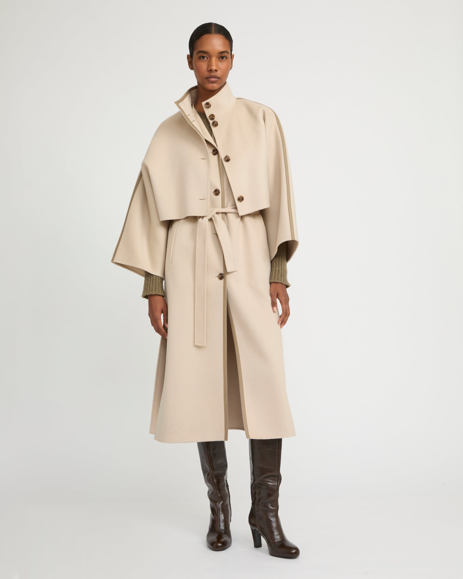 Double-sided cashmere-blend cropped cape jacket - beige - Yves
