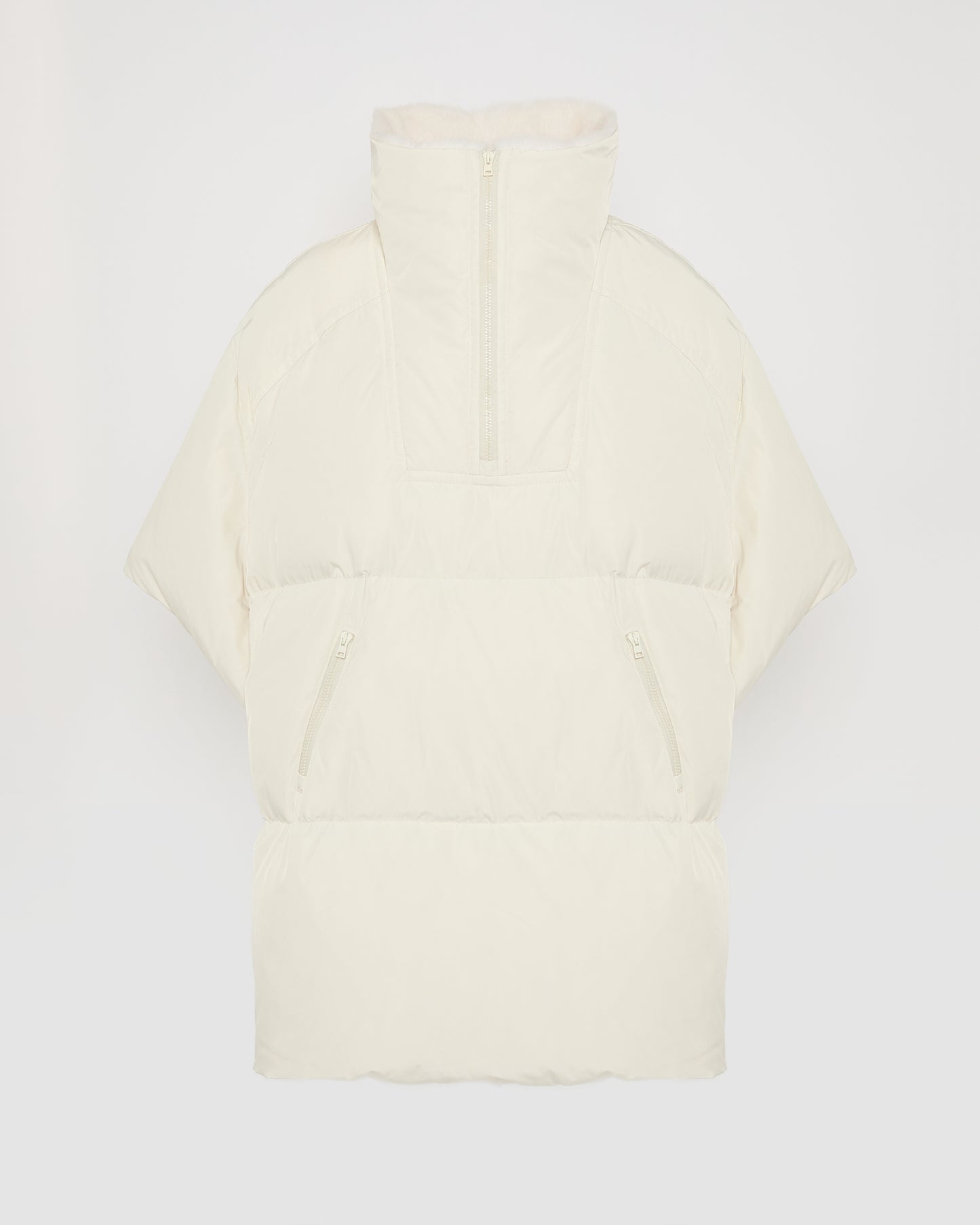 Technical fabric down cape with mink fur stand collar and lining. - Yves Salomon
