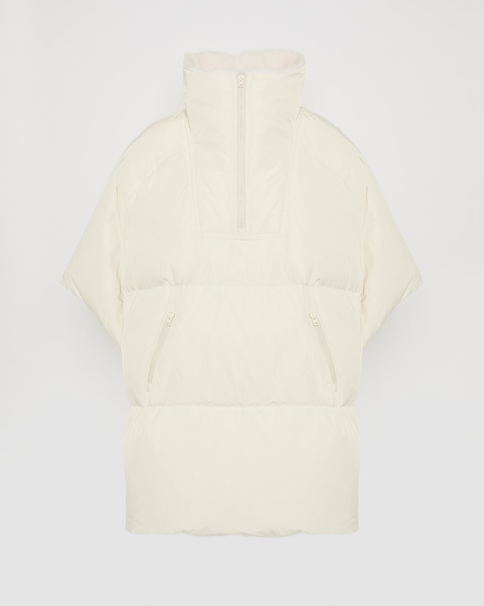 Technical fabric down cape with mink fur stand collar and lining. - Yves Salomon