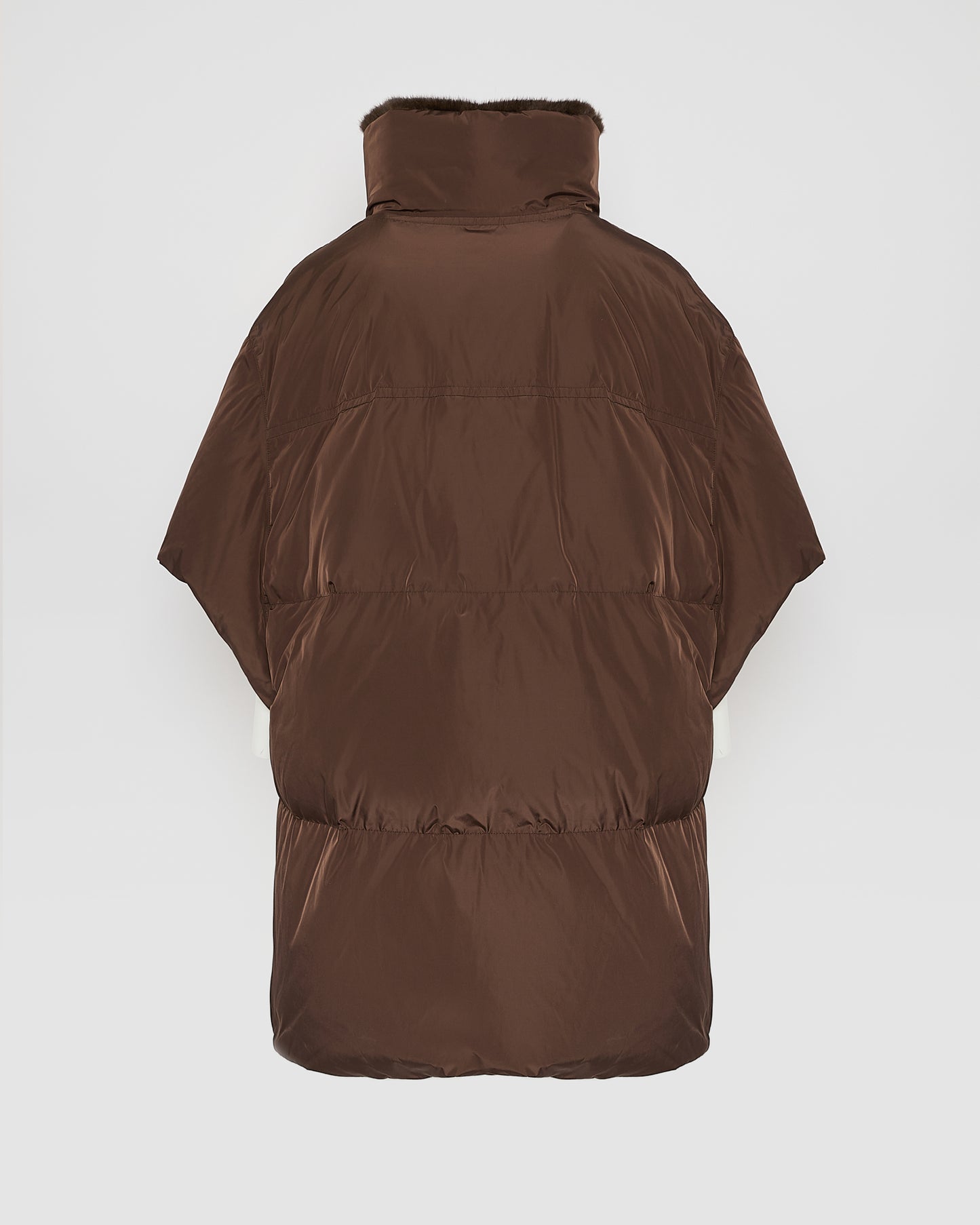 Technical fabric down cape with mink fur stand collar and lining. - Yves Salomon