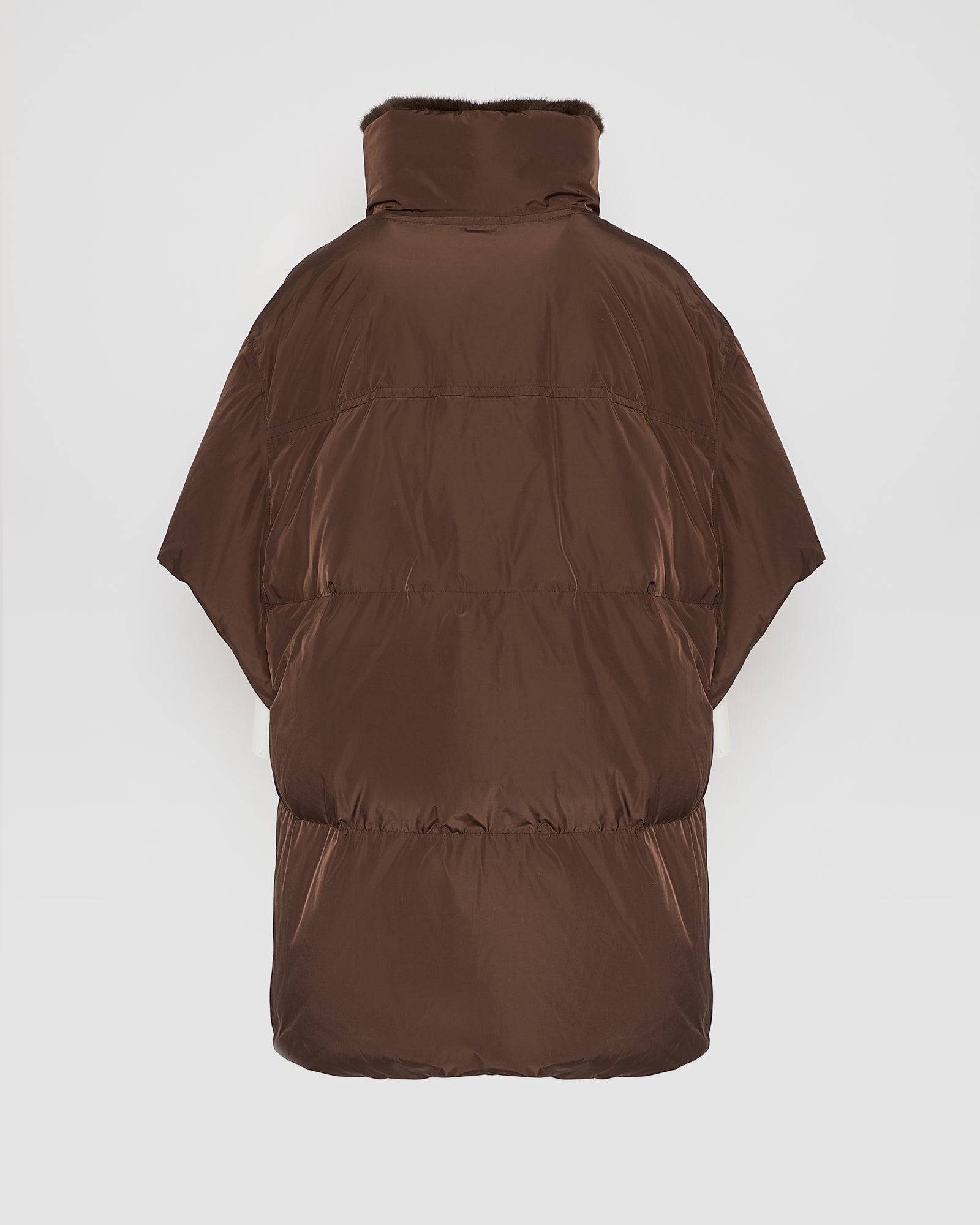 Technical fabric down cape with mink fur stand collar and lining. - Yves Salomon