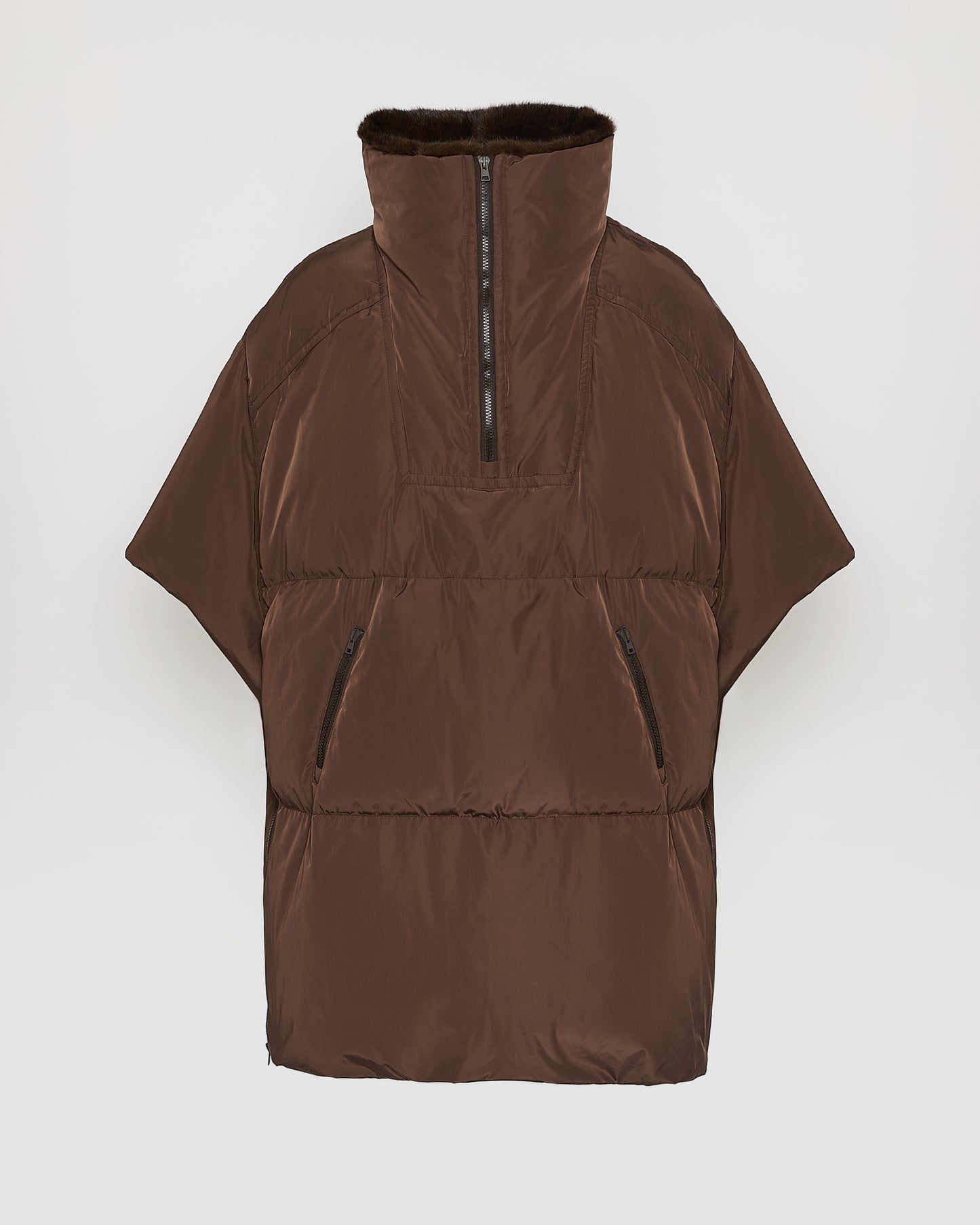 Technical fabric down cape with mink fur stand collar and lining. - Yves Salomon