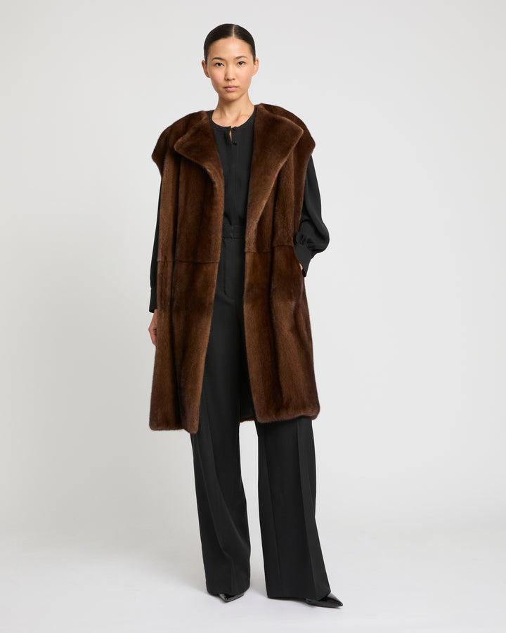 Long-haired mink fur belted cape -Yves Salomon