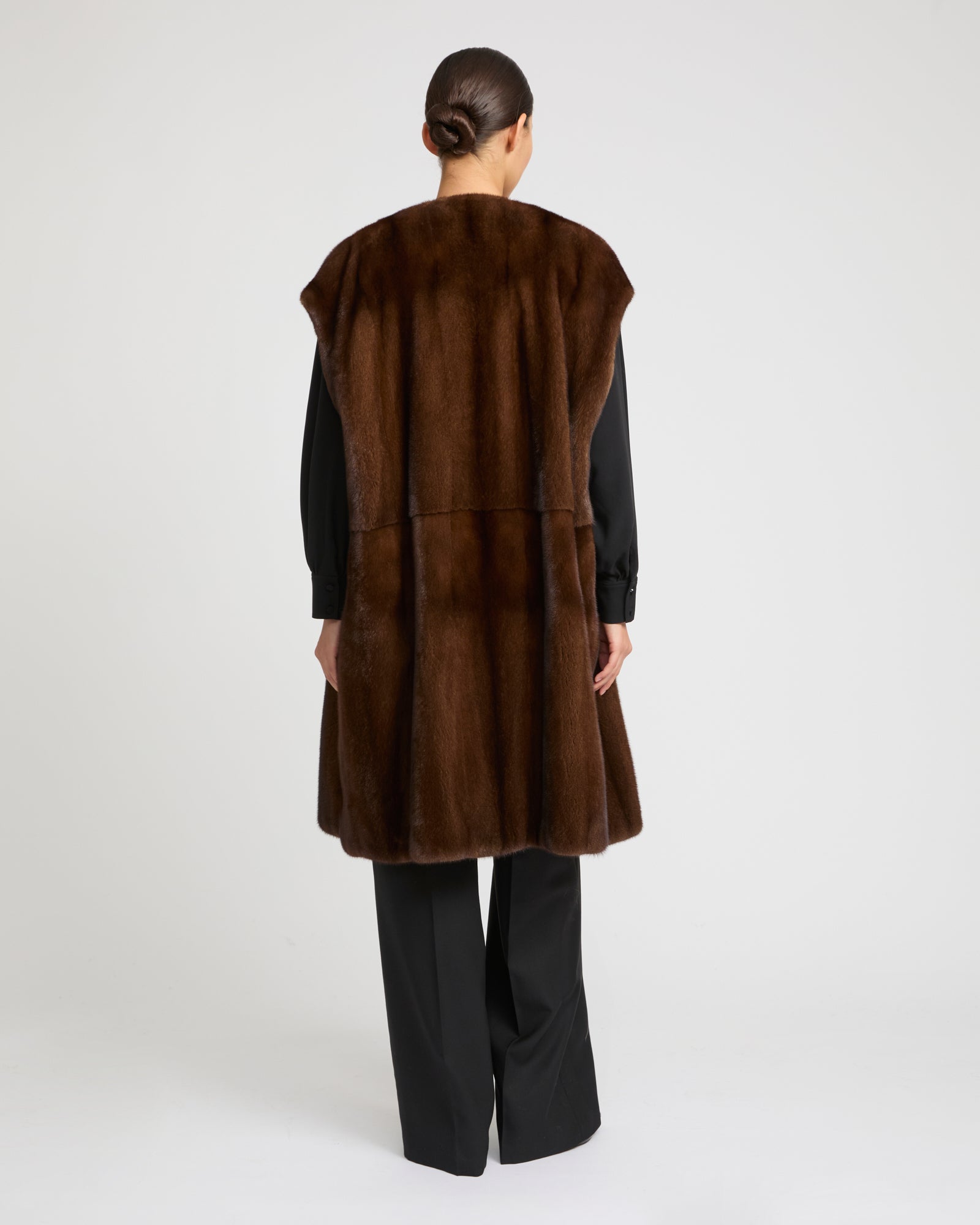 Long-haired mink fur belted cape -Yves Salomon