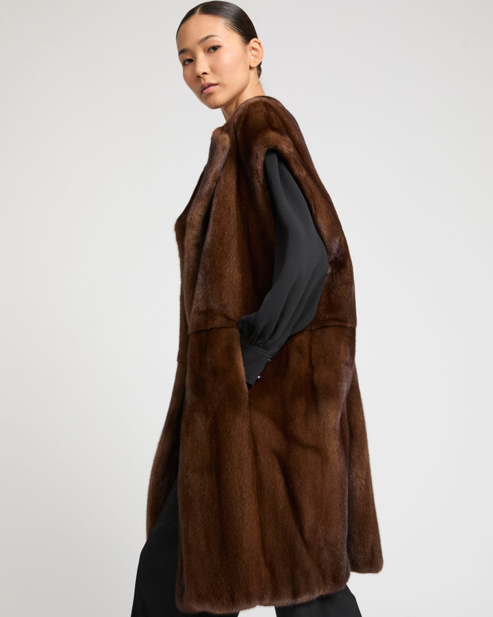 Long-haired mink fur belted cape -Yves Salomon