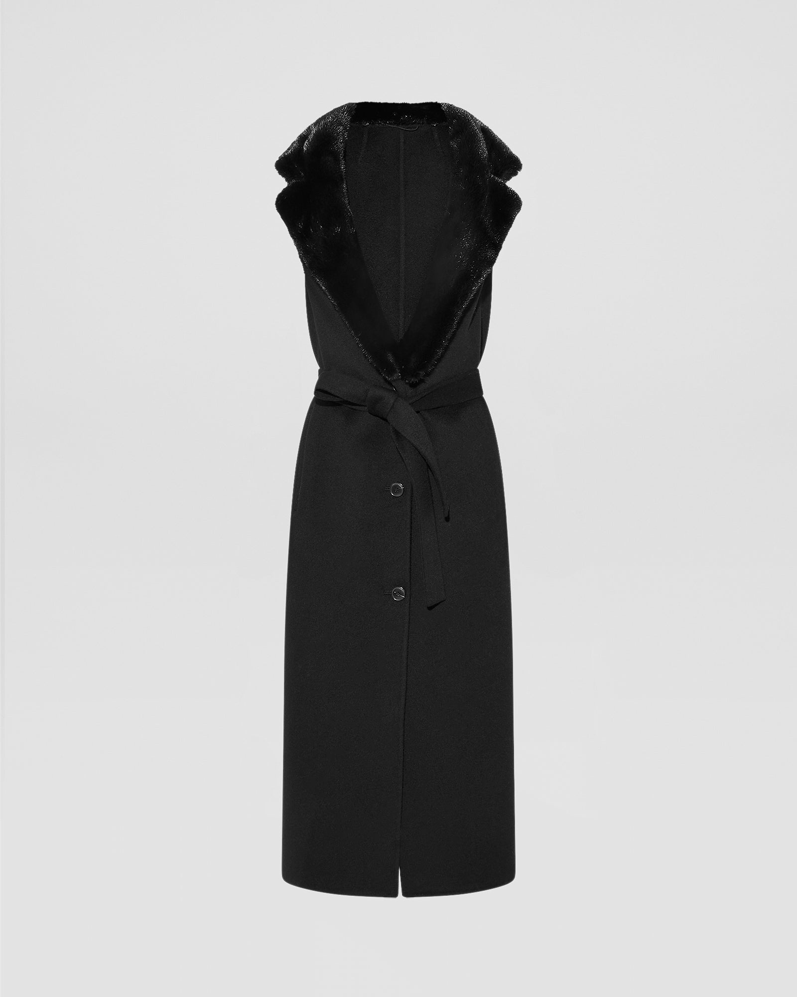 Long cashmere-blend gilet with detachable mink fur collar - Yves Salomon