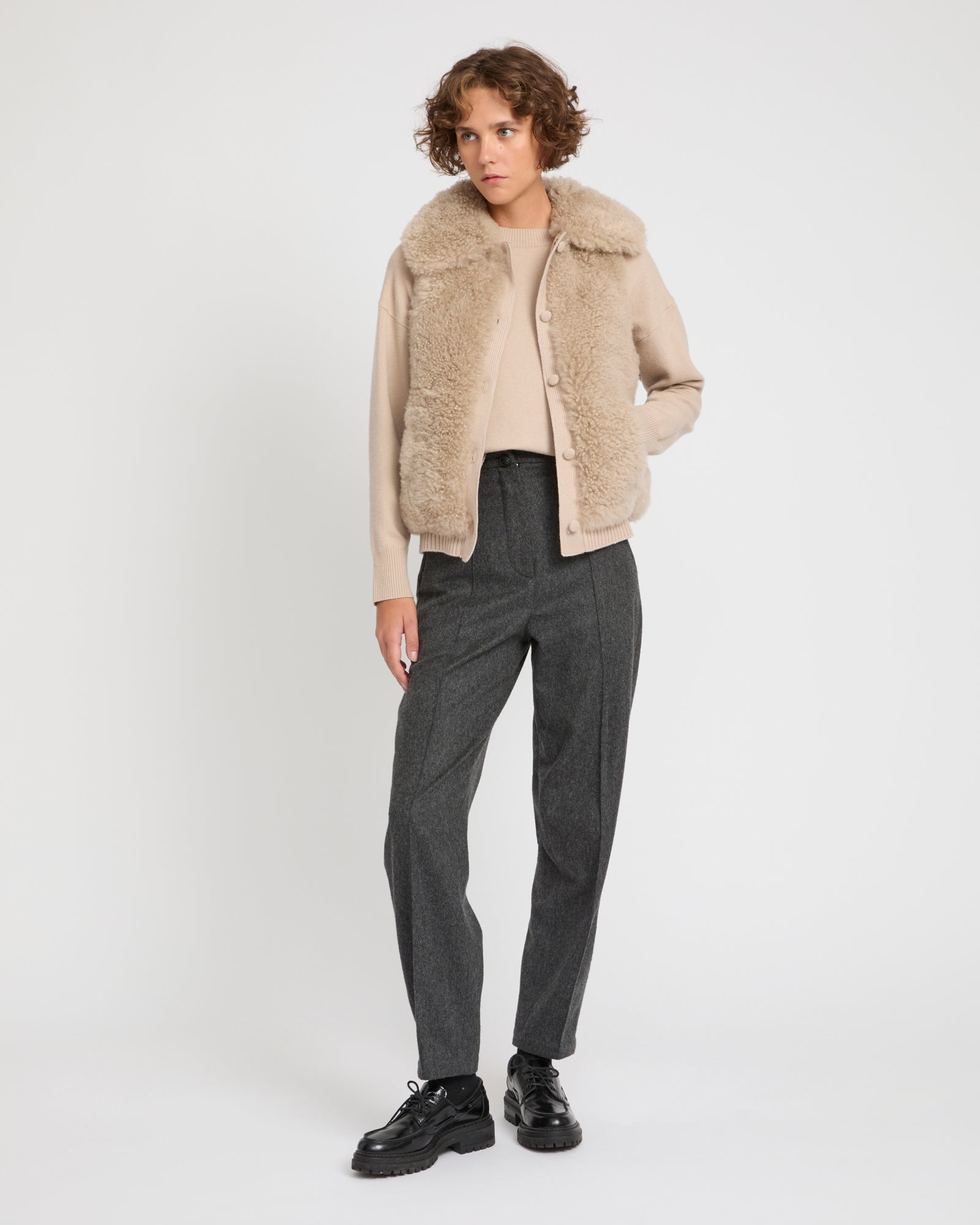 【新品】  Deuxieme Classe / ドゥーズィエムクラス | 2024AW | YVES SALOMON / イヴ サロモン FRONT KNITWEAR ニット | グレー | レディース YVES SALOMON / イヴ サロモン】 FRONT KNITWEAR（ニット／セーター
