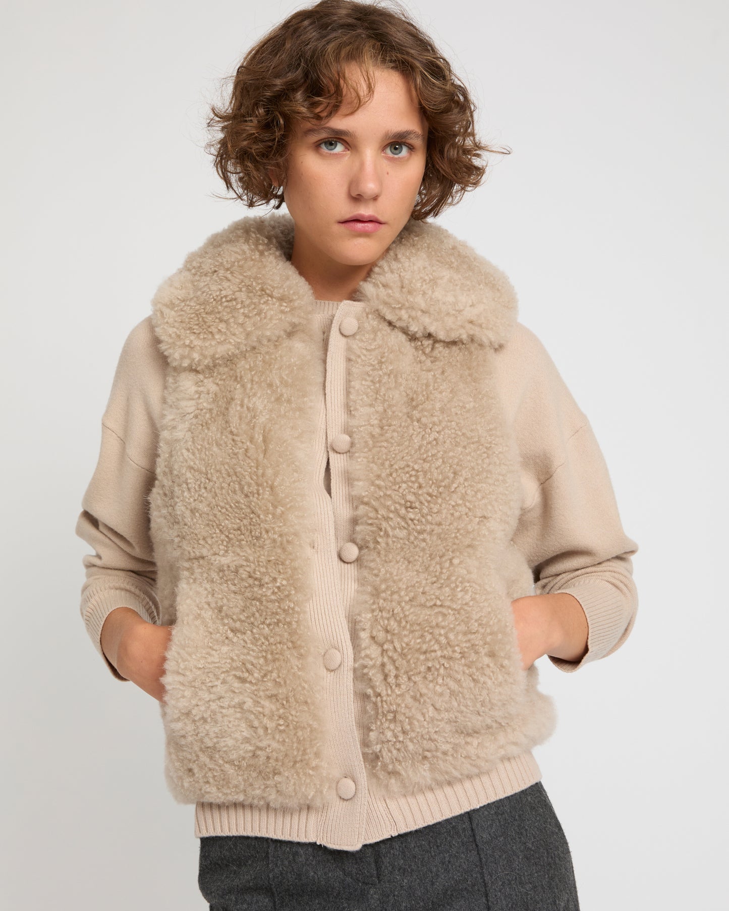 Cashmere lambskin and Merino knit gilet