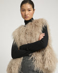 Sleeveless  gilet in long haired lamb