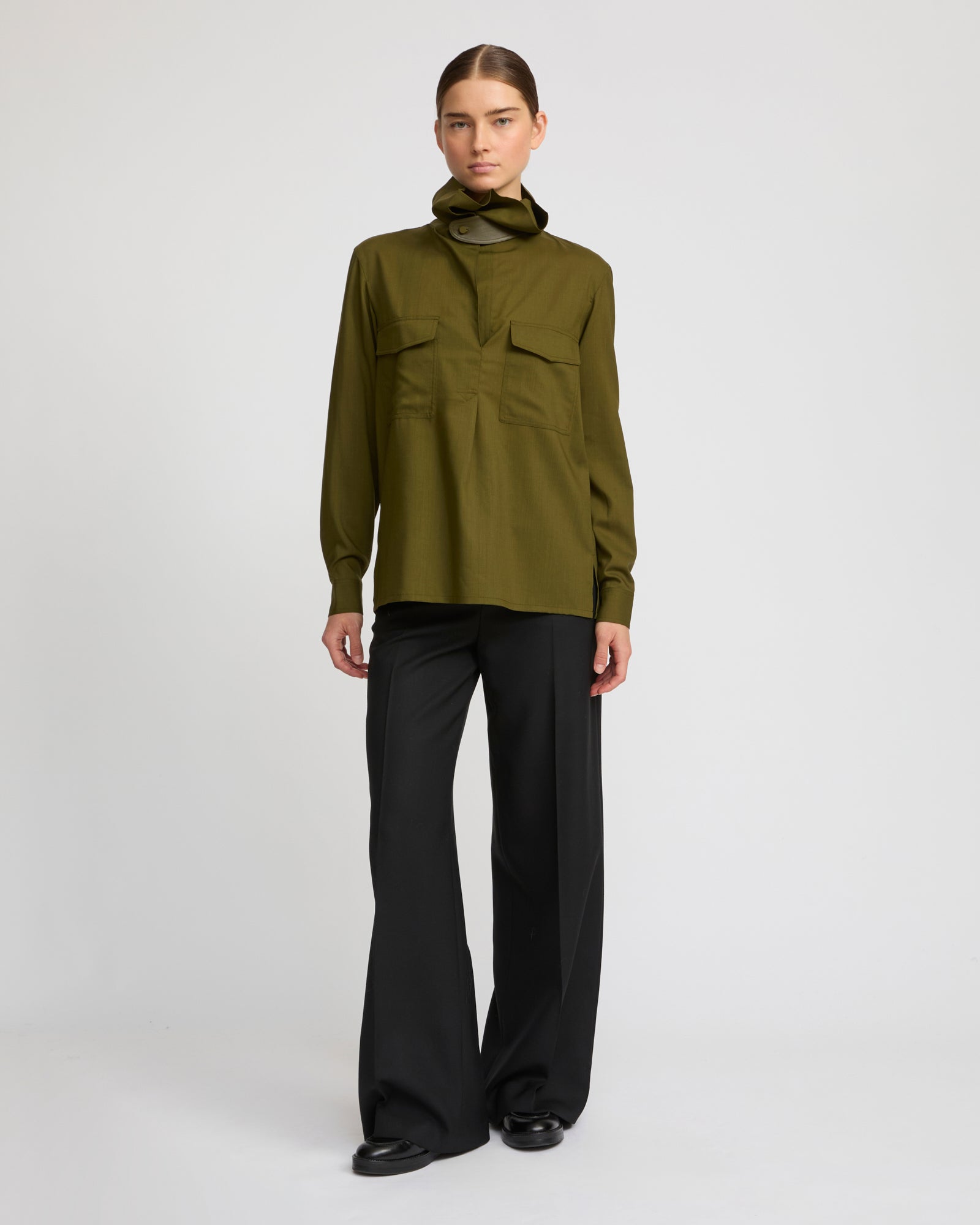 Wool voile draped blouse - Yves Salomon