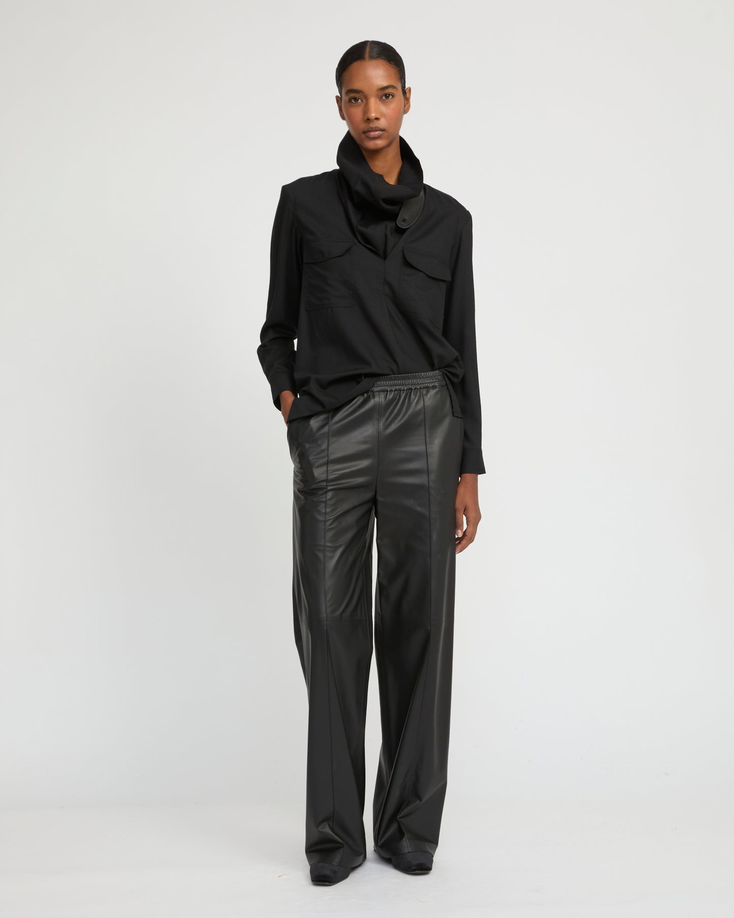 Wool voile draped blouse - Yves Salomon