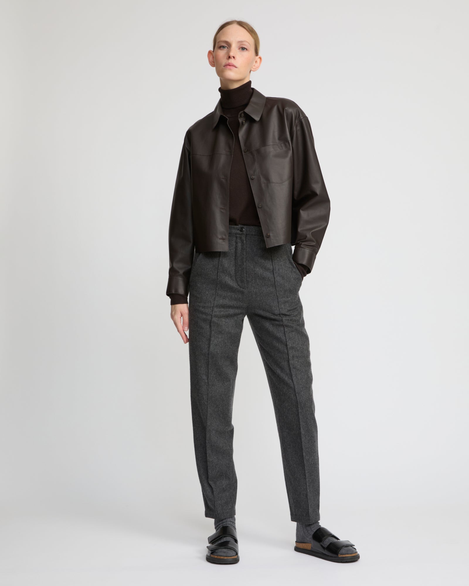 Cropped shirt in fine lamb leather - Yves Salomon