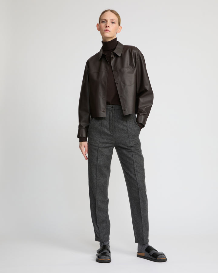 Cropped shirt in fine lamb leather