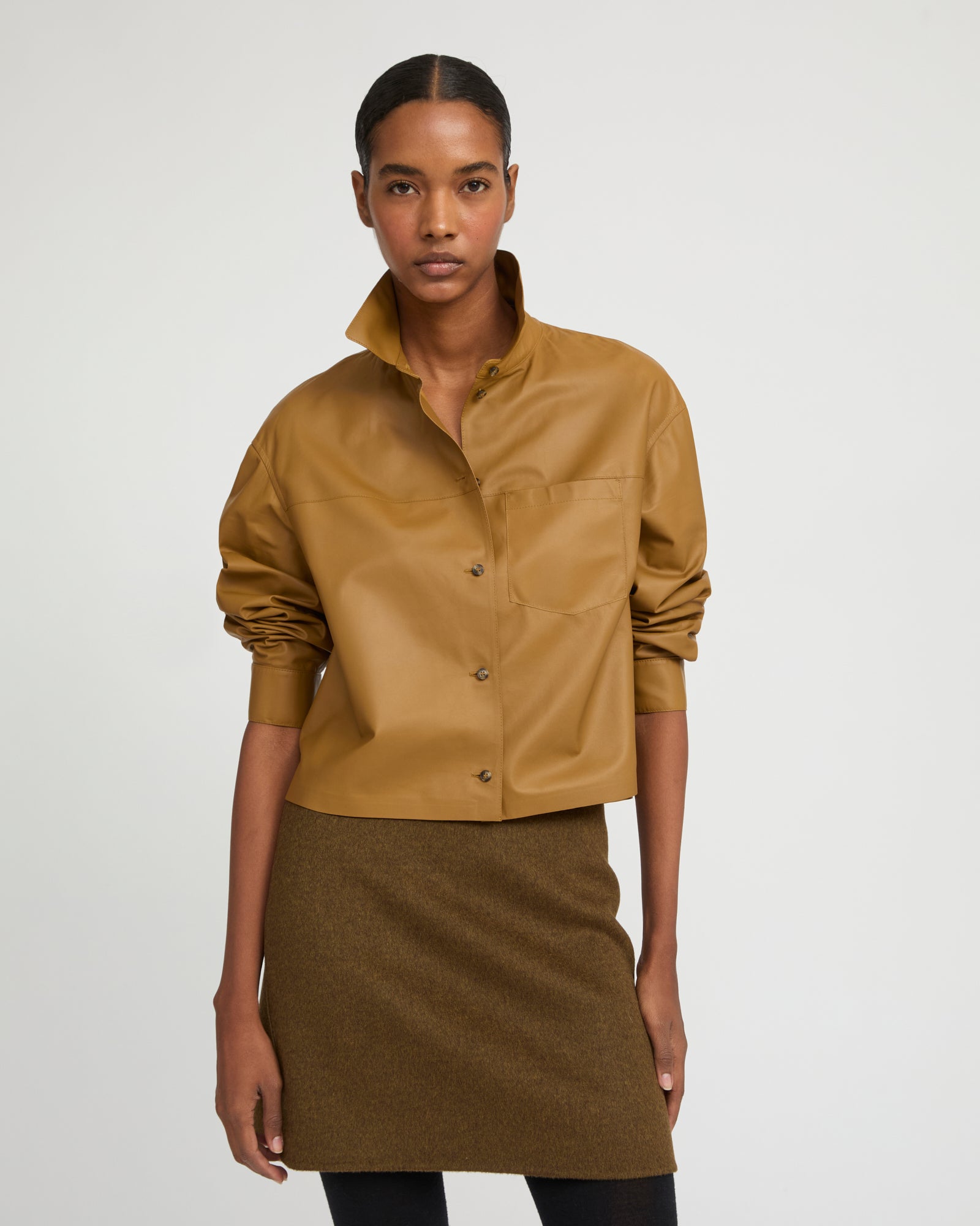 Cropped shirt in fine lamb leather - Yves Salomon