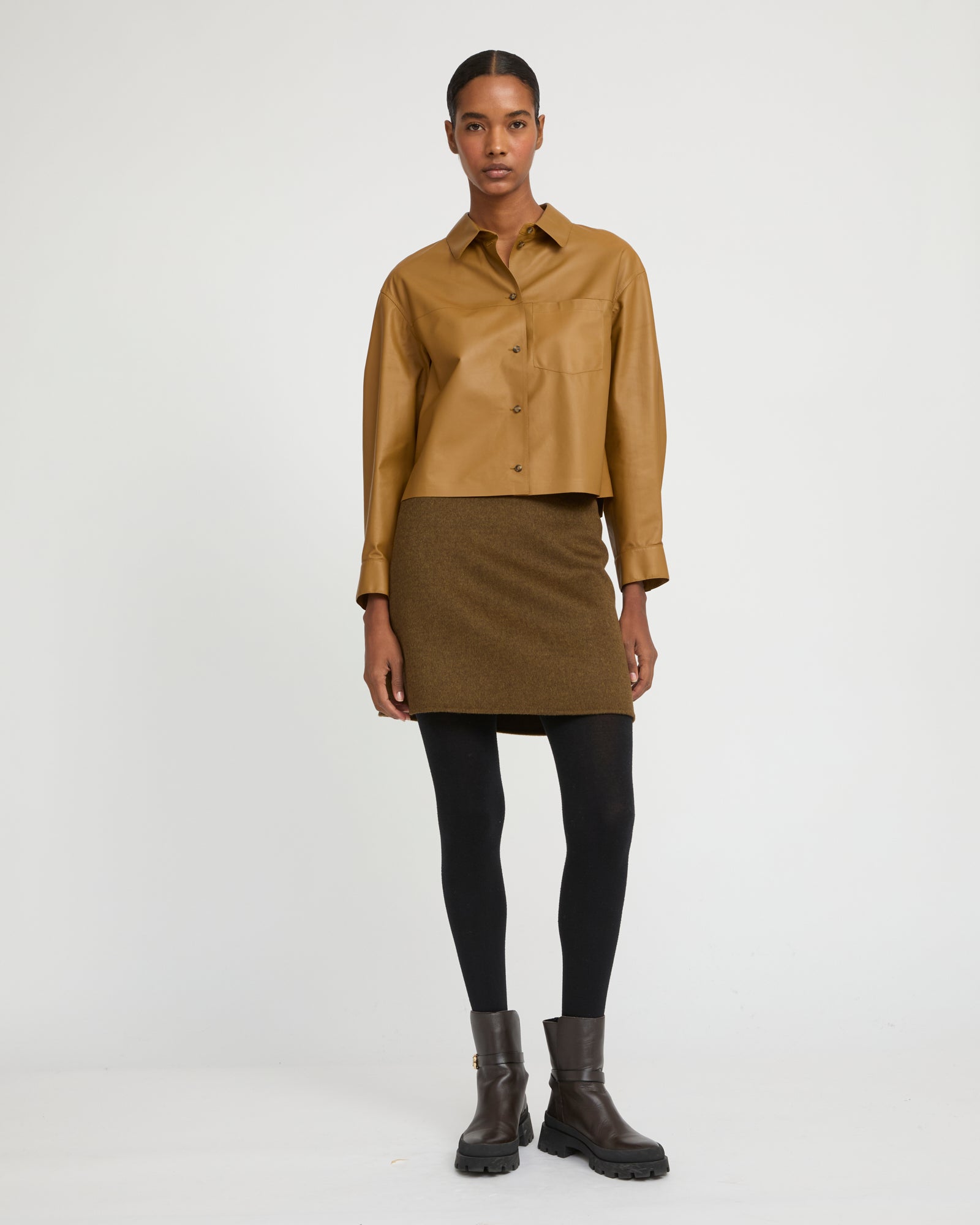 Cropped shirt in fine lamb leather - Yves Salomon