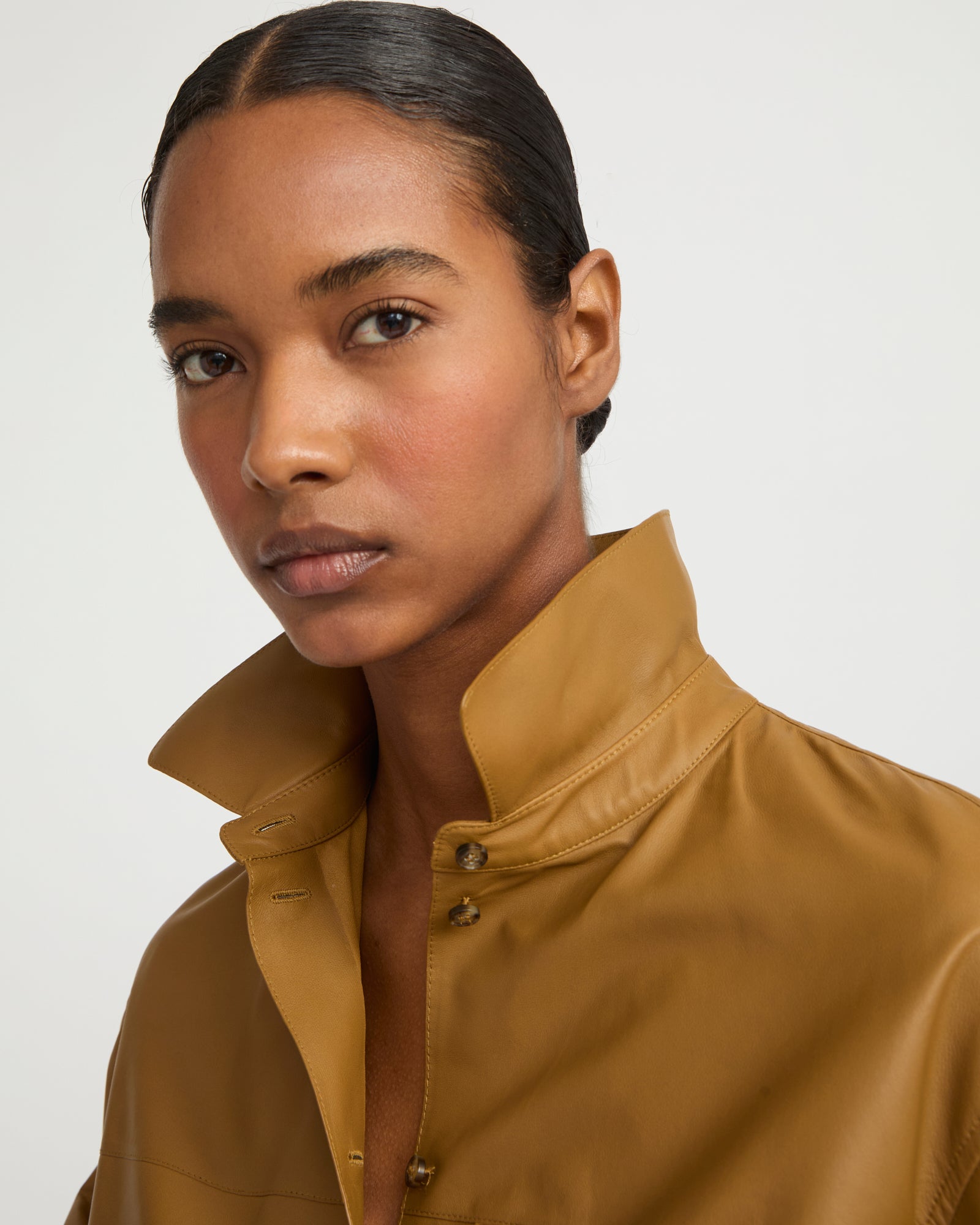 Cropped shirt in fine lamb leather - Yves Salomon